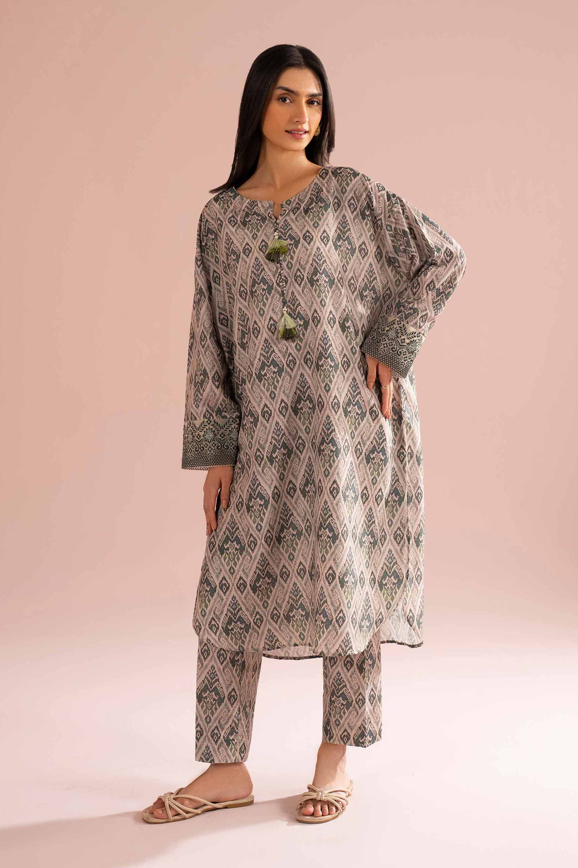 NishatUK - Beige Embroidered Lawn 2-piece ready to wear Dress