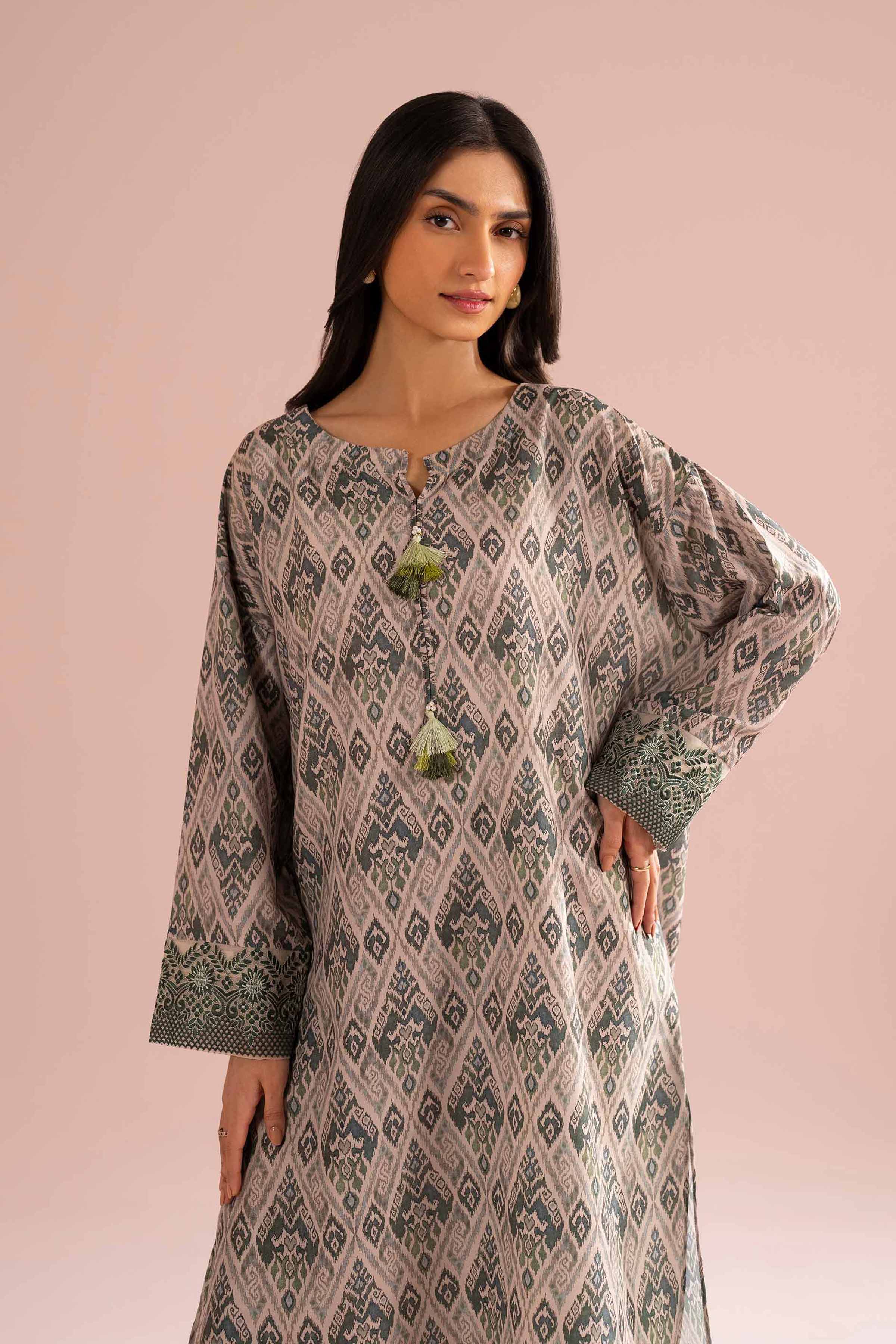 NishatUK - Beige Embroidered Lawn 2-piece ready to wear Dress