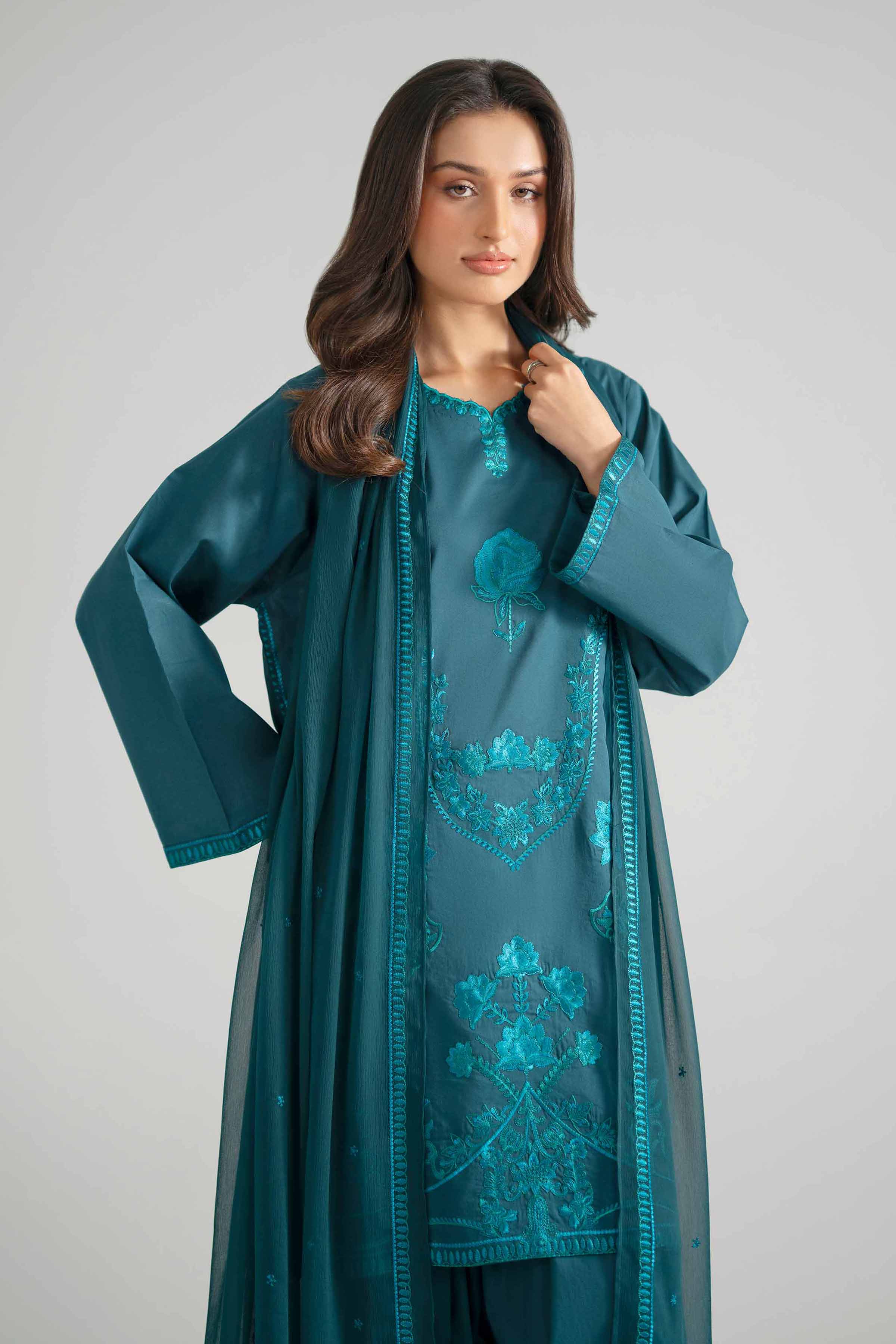 Nishat UK - Green Embroidered Cambric 3 Piece ready to wear Suit