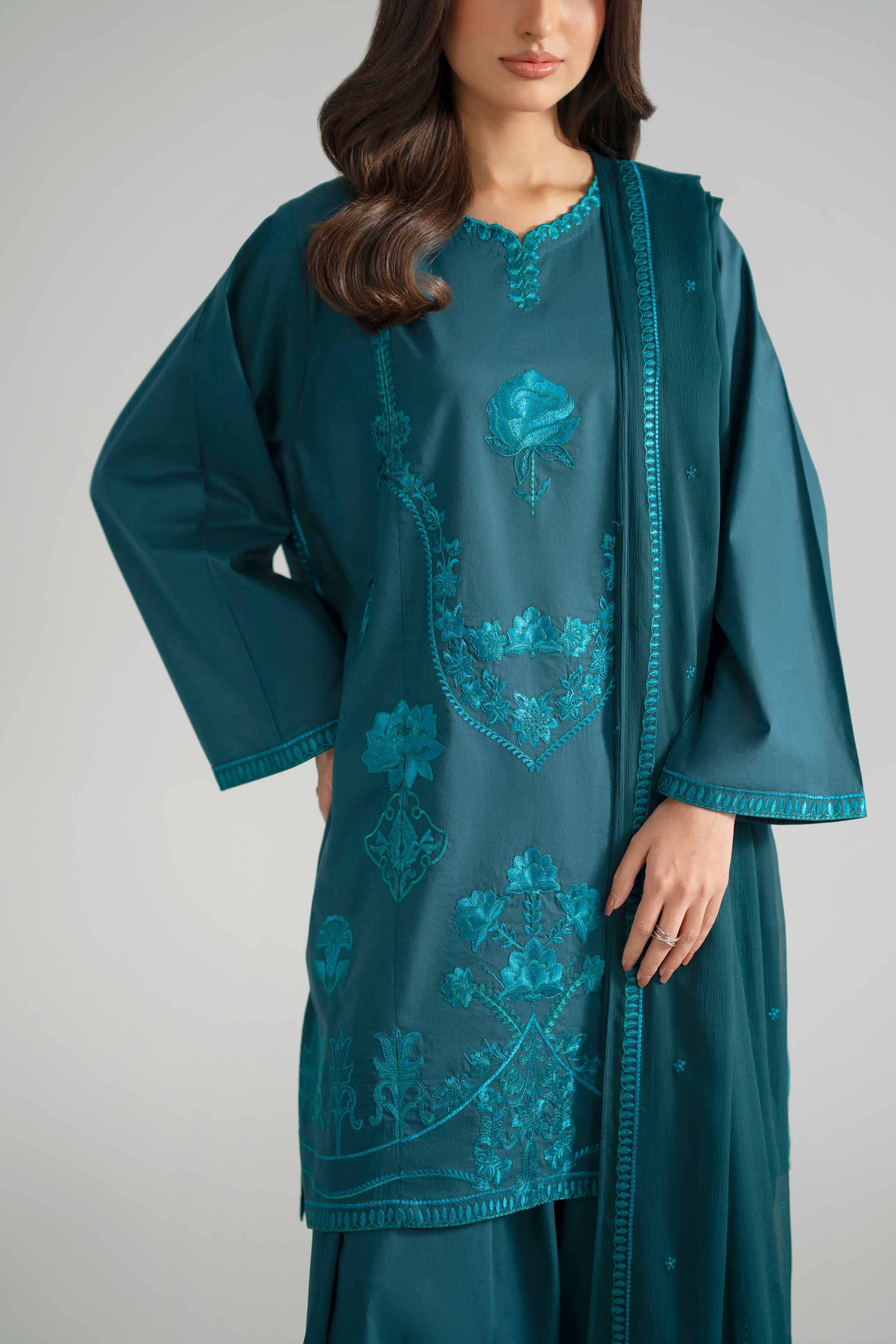 Nishat UK - Green Embroidered Cambric 3 Piece ready to wear Suit