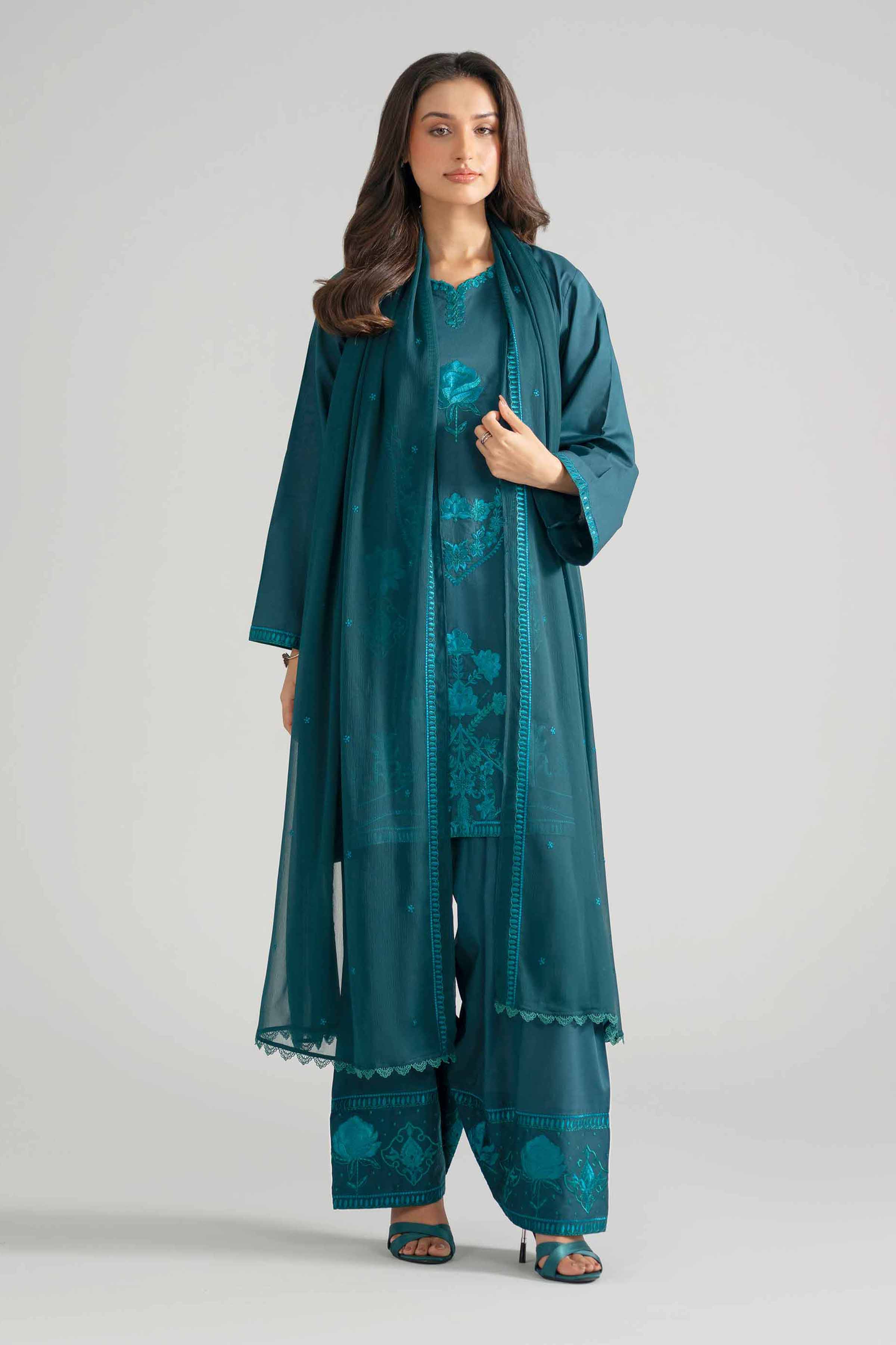 Nishat UK - Green Embroidered Cambric 3 Piece ready to wear Suit