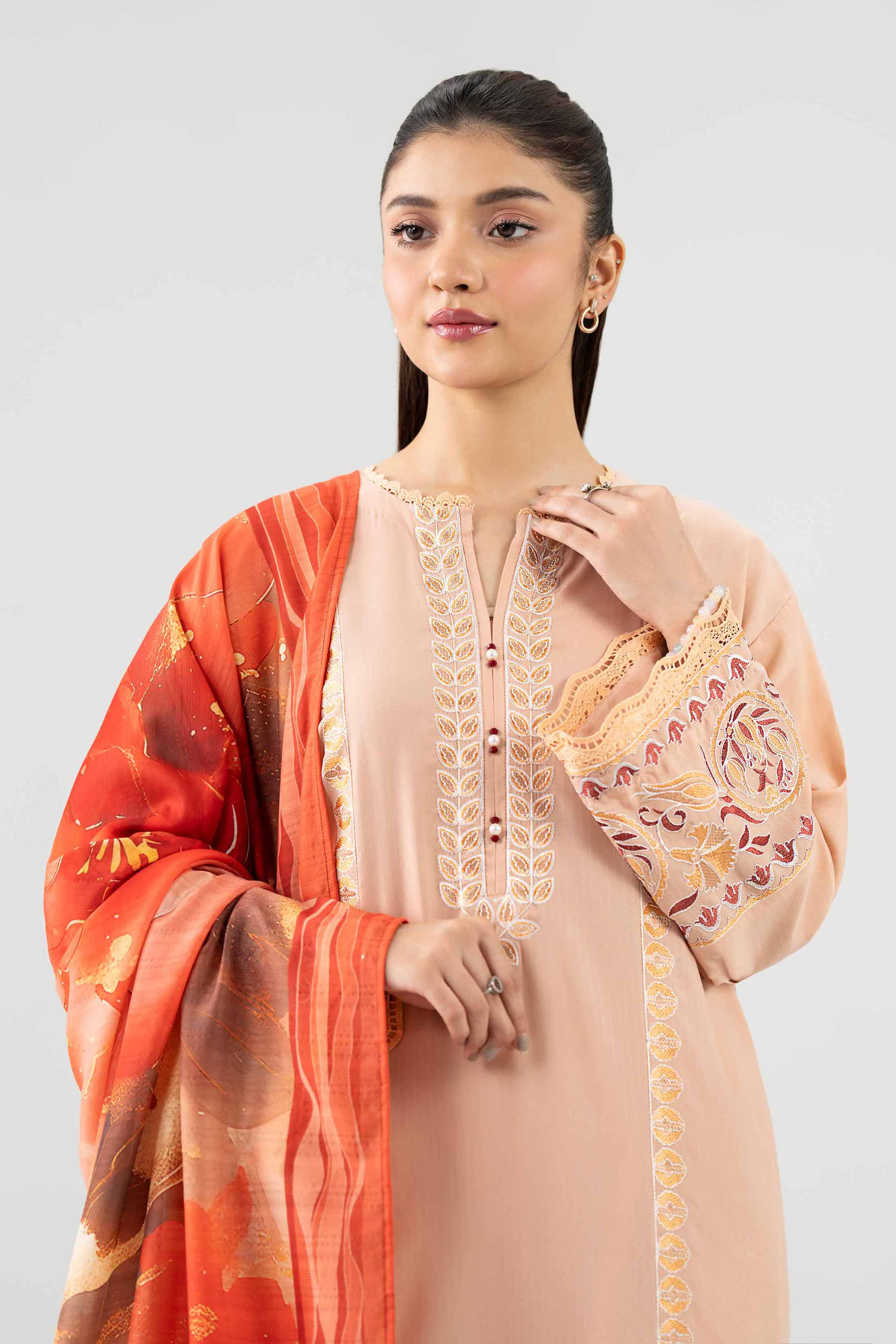 Nishat UK - Beige Embroidered Linen 3 Pieces ready to wear Suit