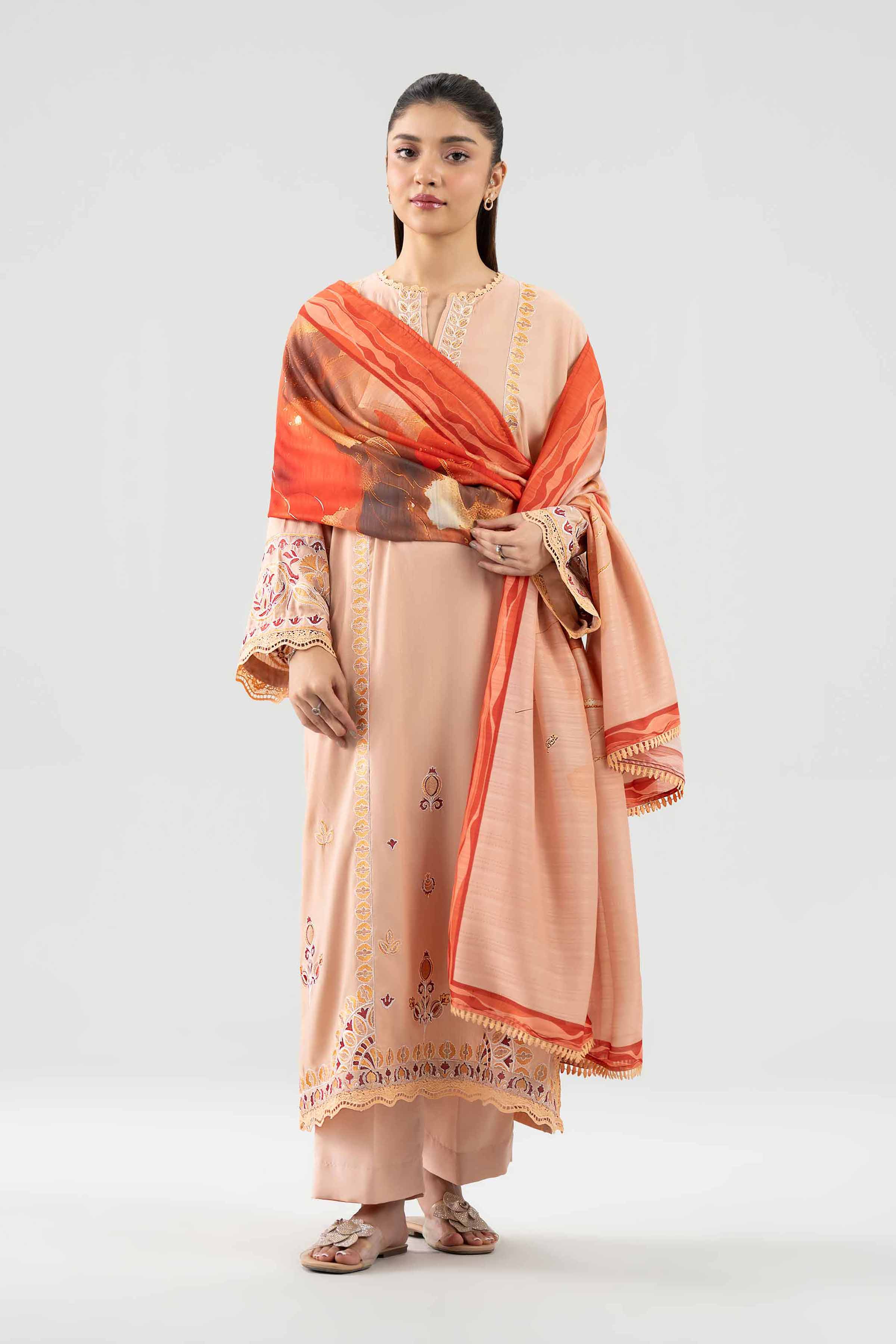 Nishat UK - Beige Embroidered Linen 3 Pieces ready to wear Suit