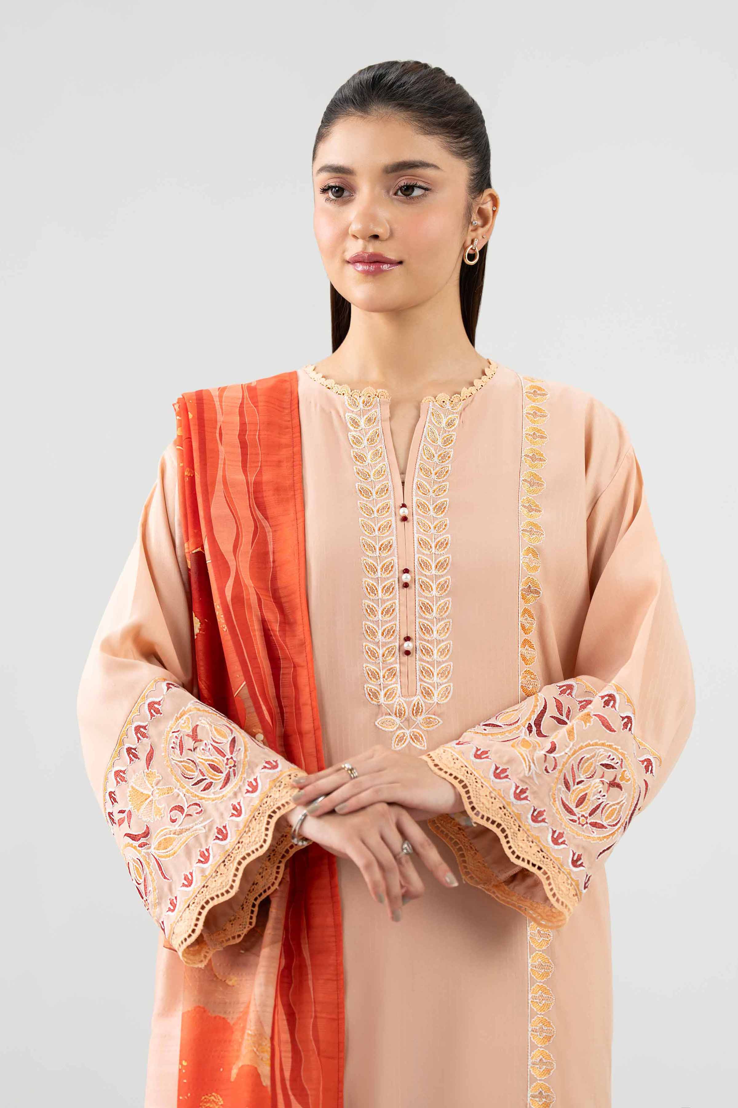 Nishat UK - Beige Embroidered Linen 3 Pieces ready to wear Suit