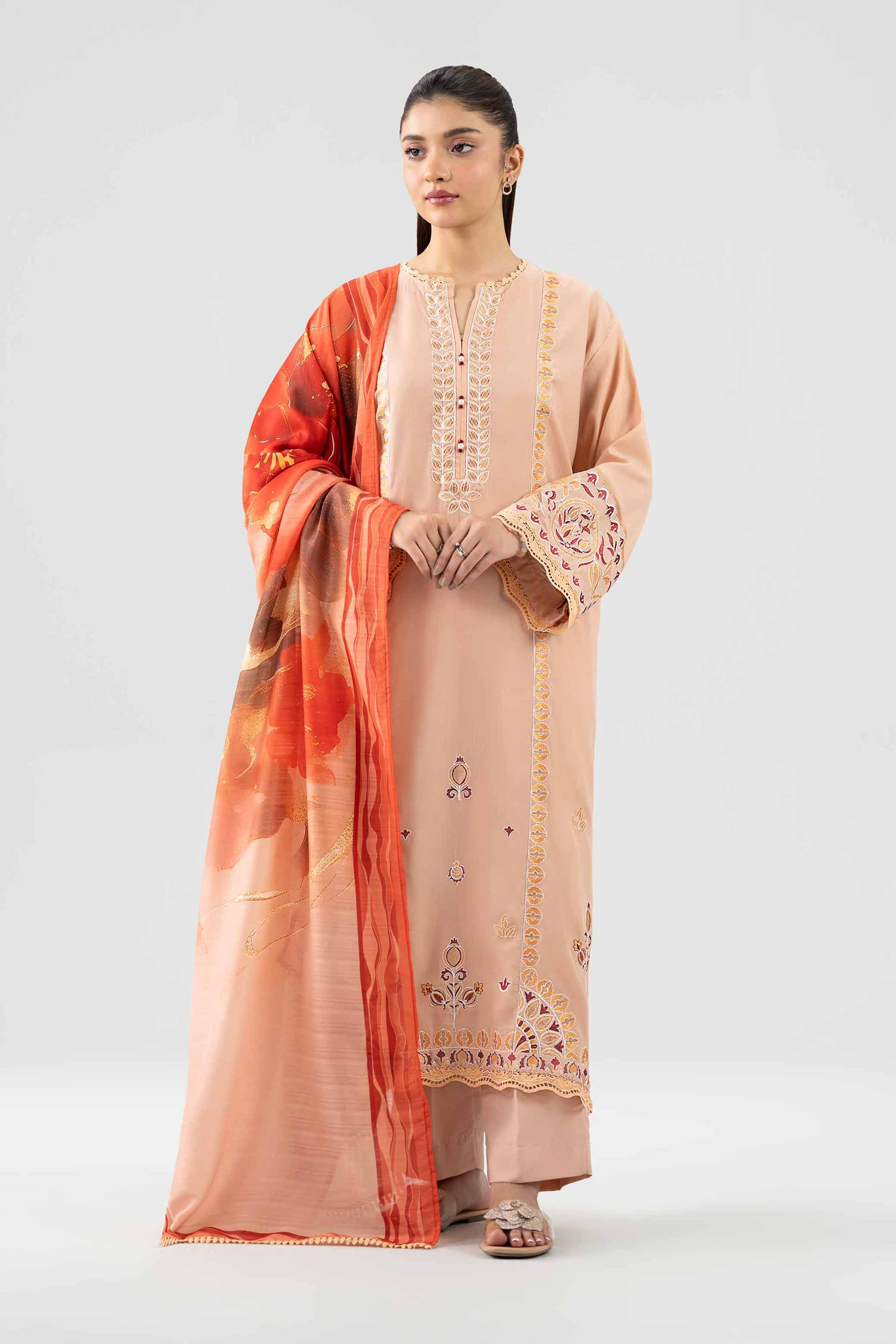 Nishat UK - Beige Embroidered Linen 3 Pieces ready to wear Suit