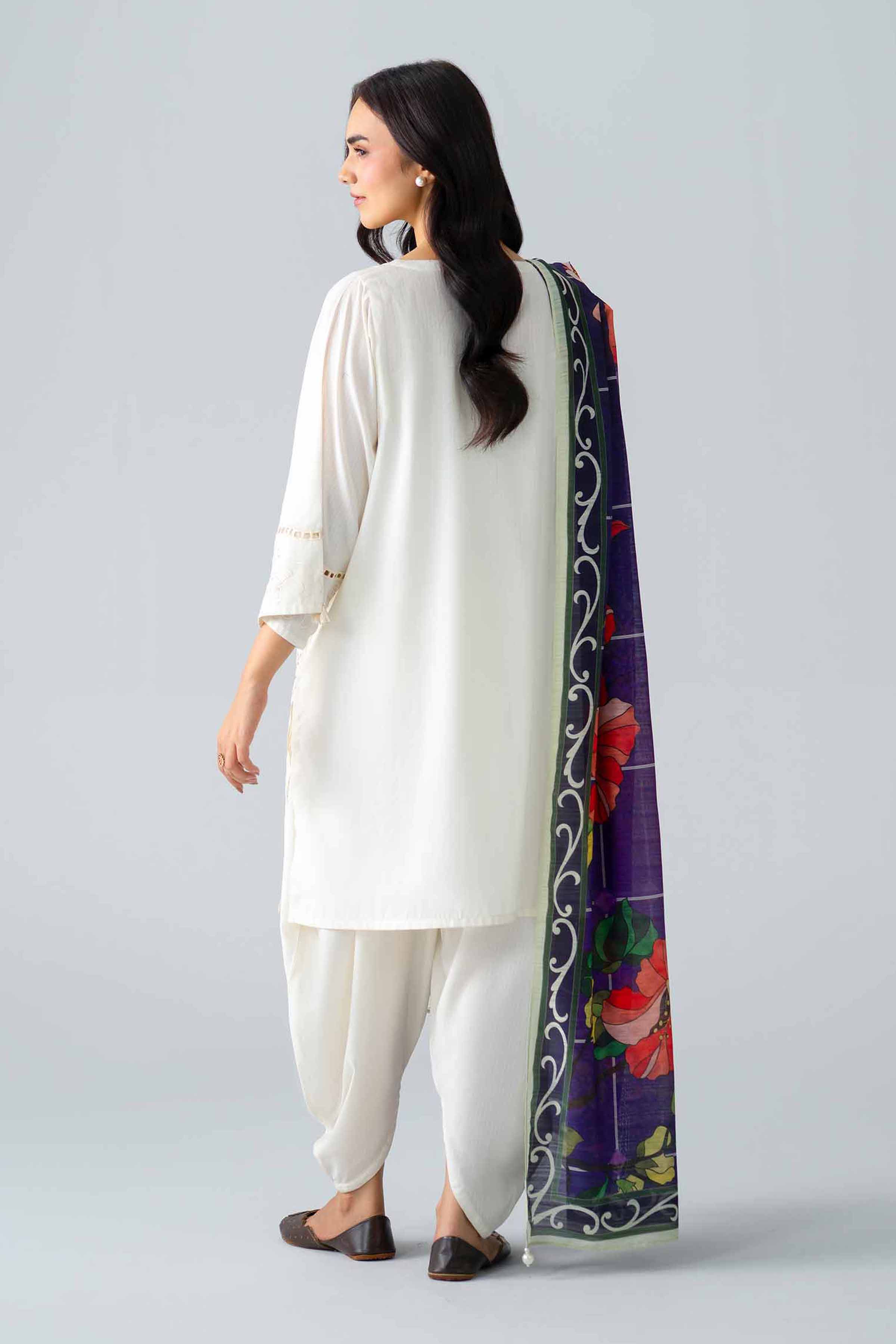 Nishat UK - Off White Embroidered Linen 3 Piece ready to wear Suit
