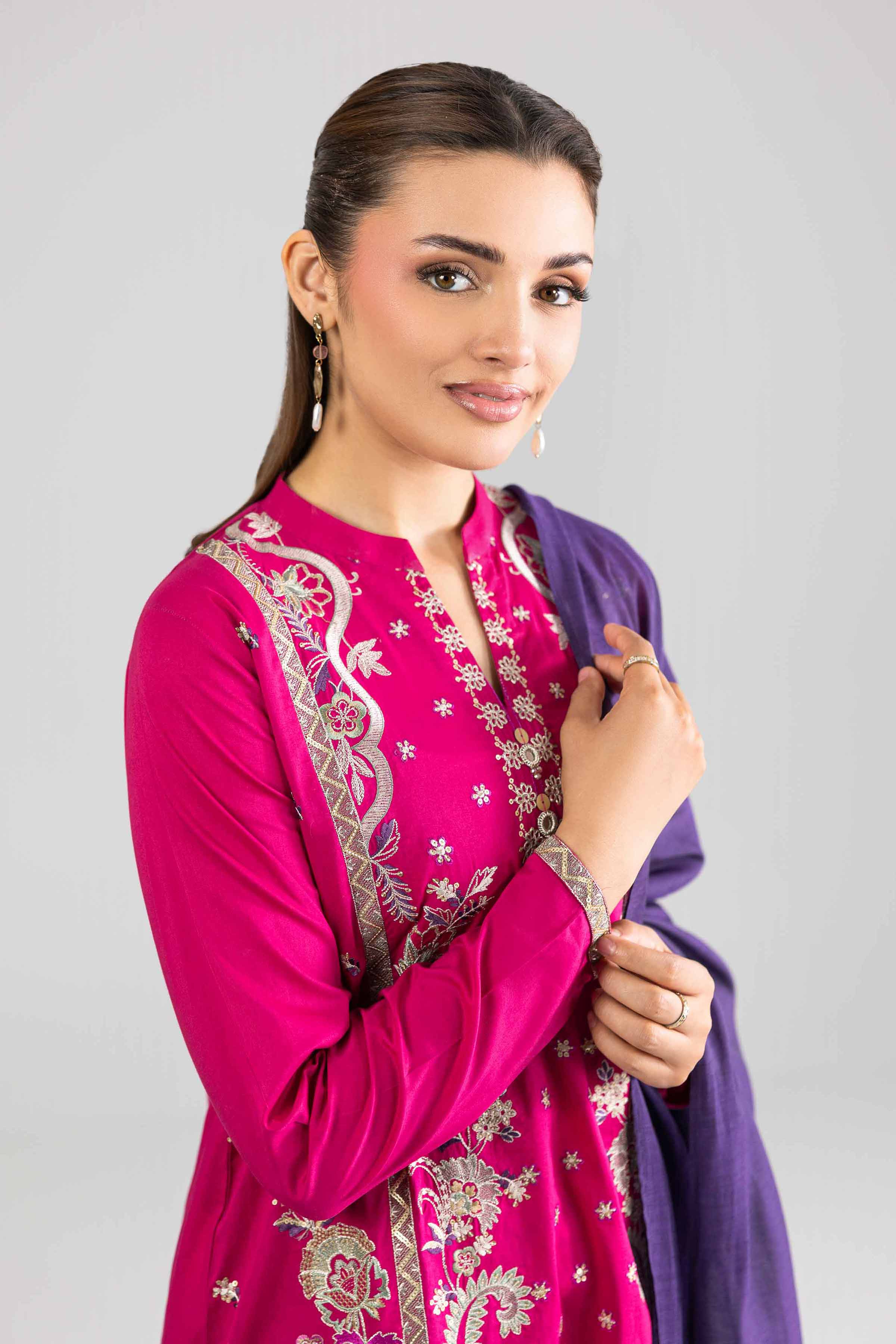 NishatUK - Pink Embroidered Yarn Dyed 3-piece ready to wear Suit