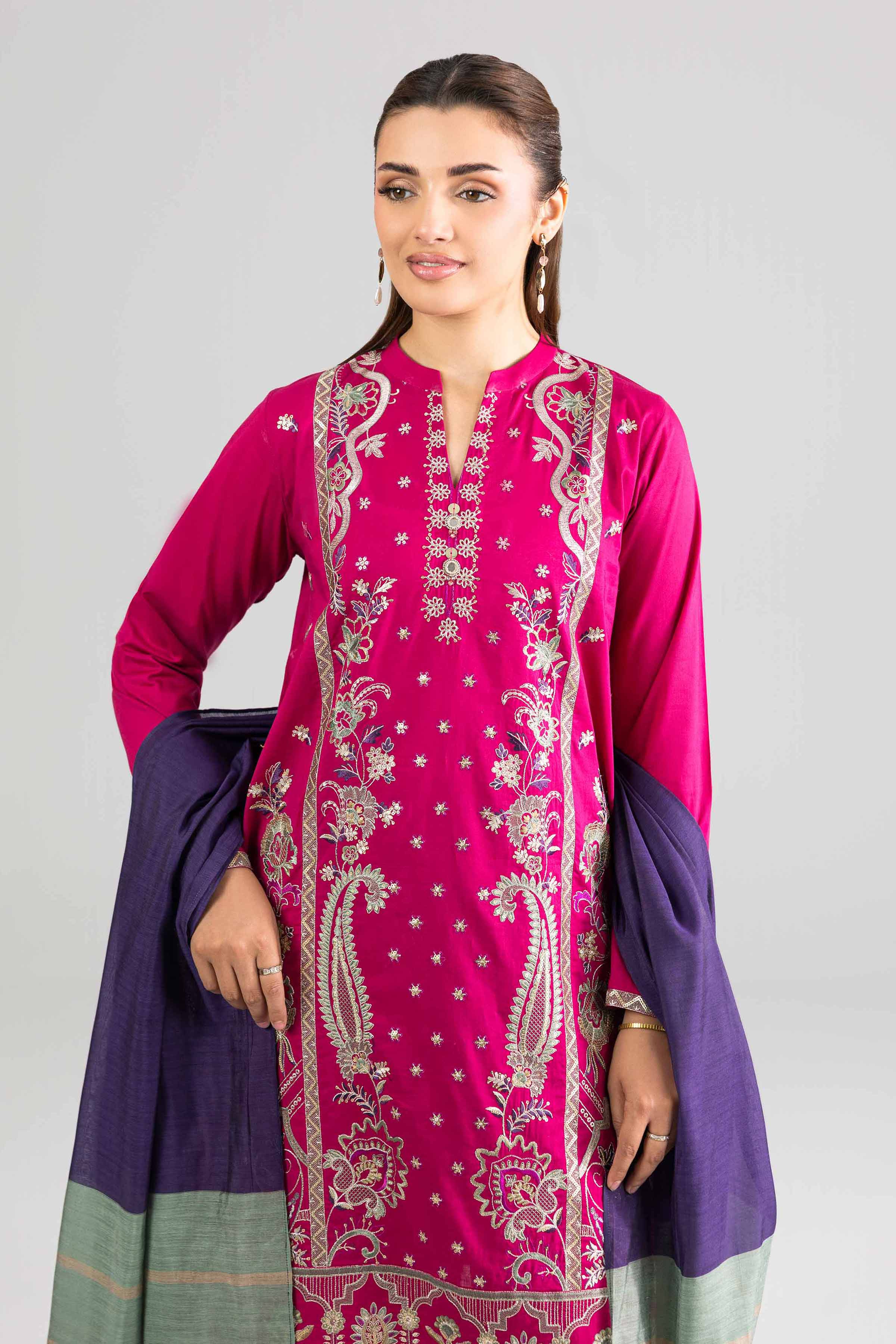 NishatUK - Pink Embroidered Yarn Dyed 3-piece ready to wear Suit