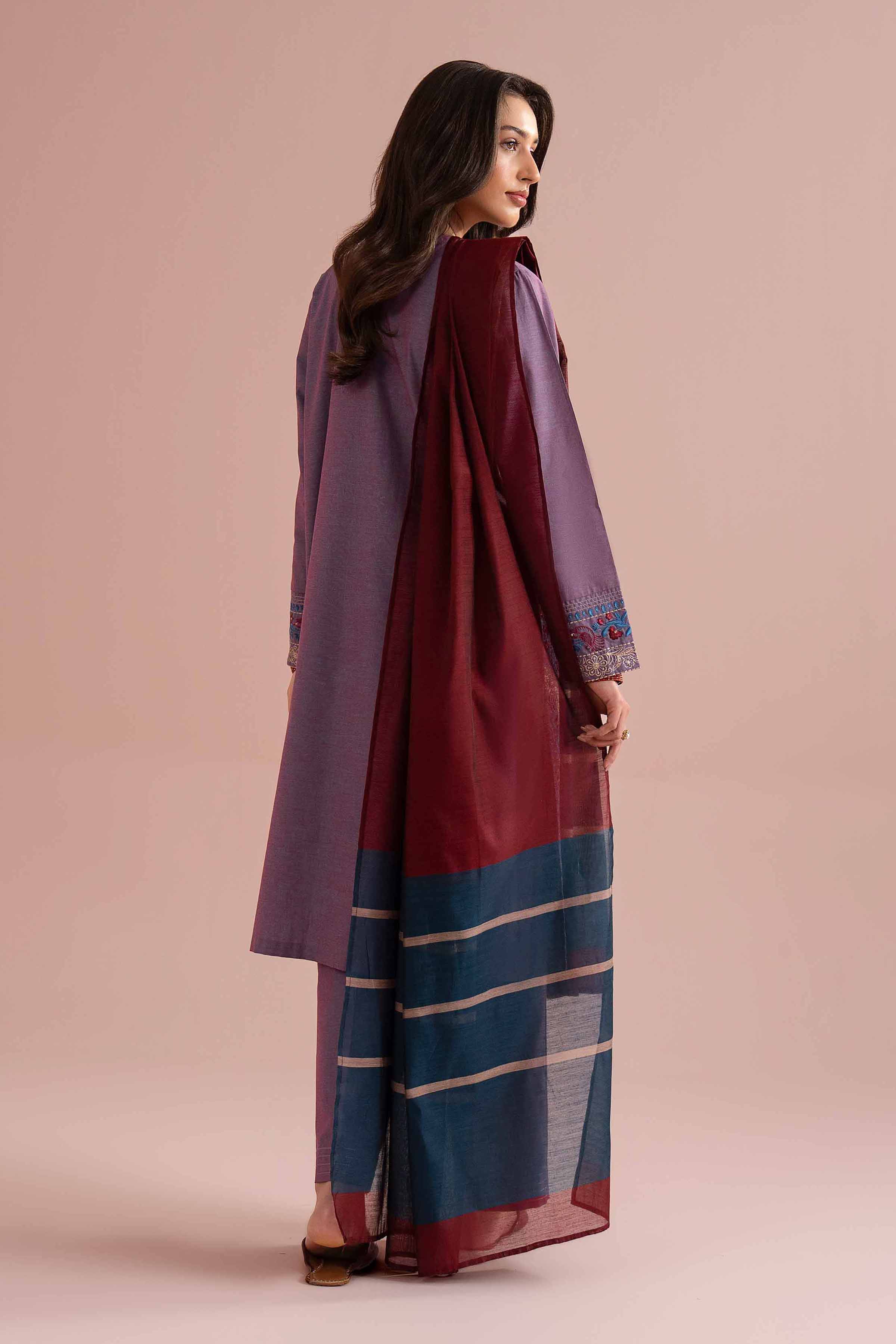 NishatUK - Purple Embroidered Yarn Dyed 3-piece ready to wear Suit