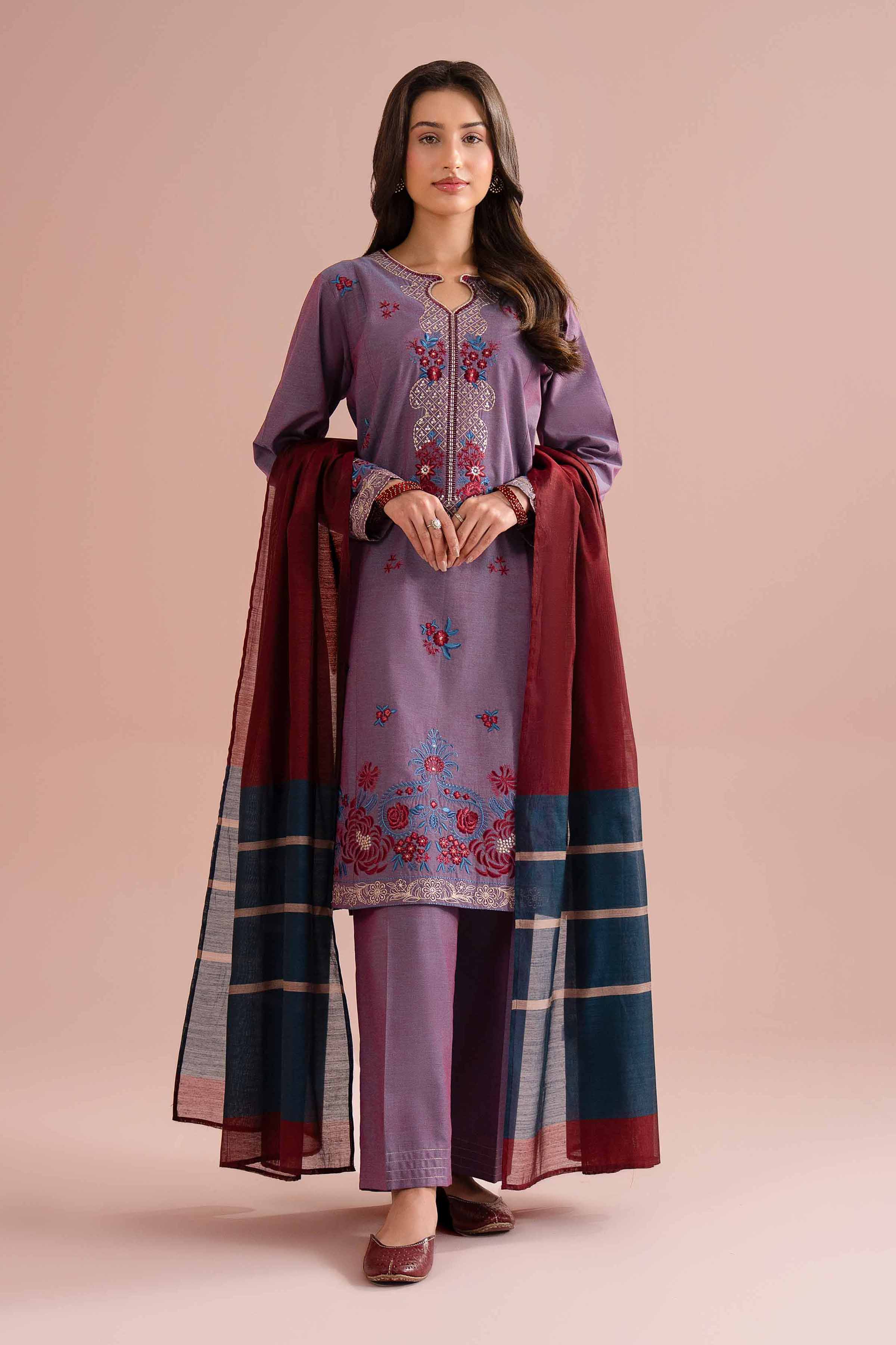 NishatUK - Purple Embroidered Yarn Dyed 3-piece ready to wear Suit