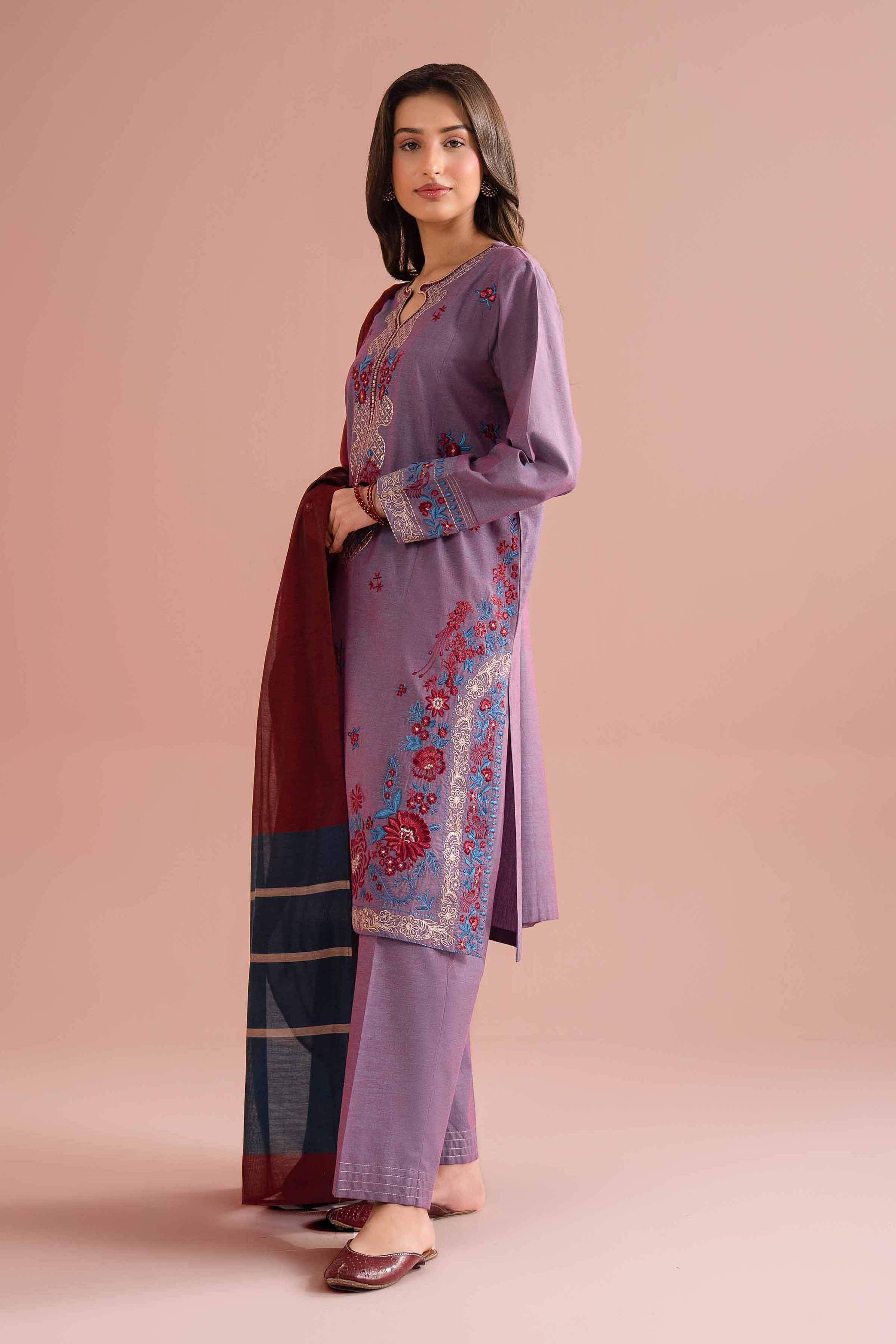 NishatUK - Purple Embroidered Yarn Dyed 3-piece ready to wear Suit