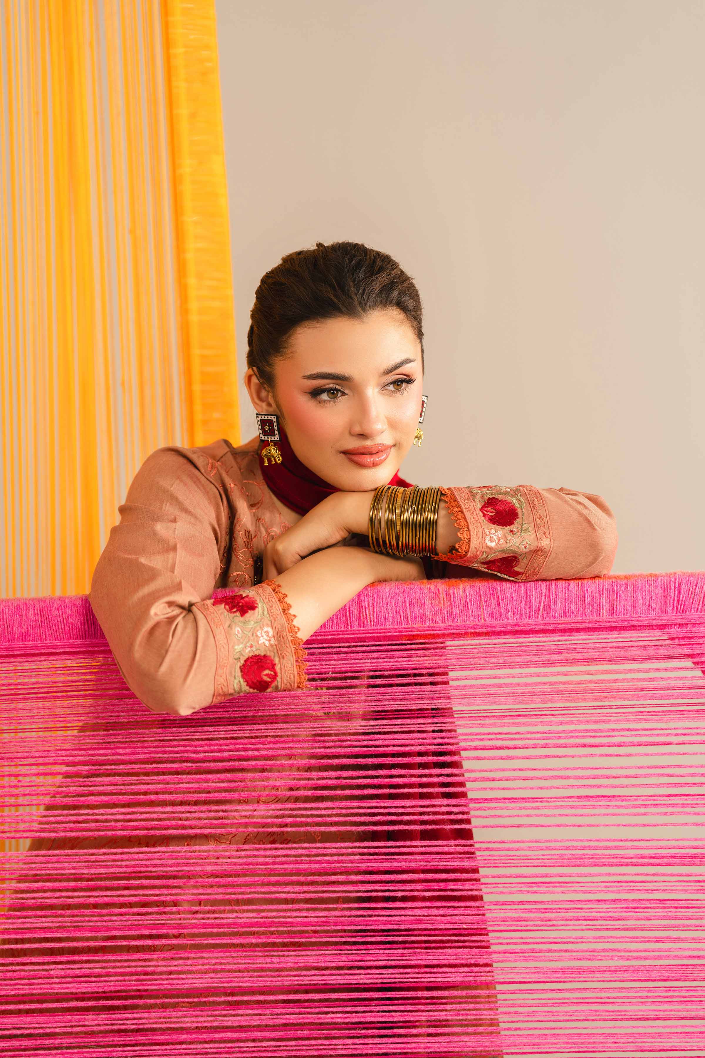 NishatUK - Orange Embroidered Yarn Dyed 3-piece ready to wear Suit