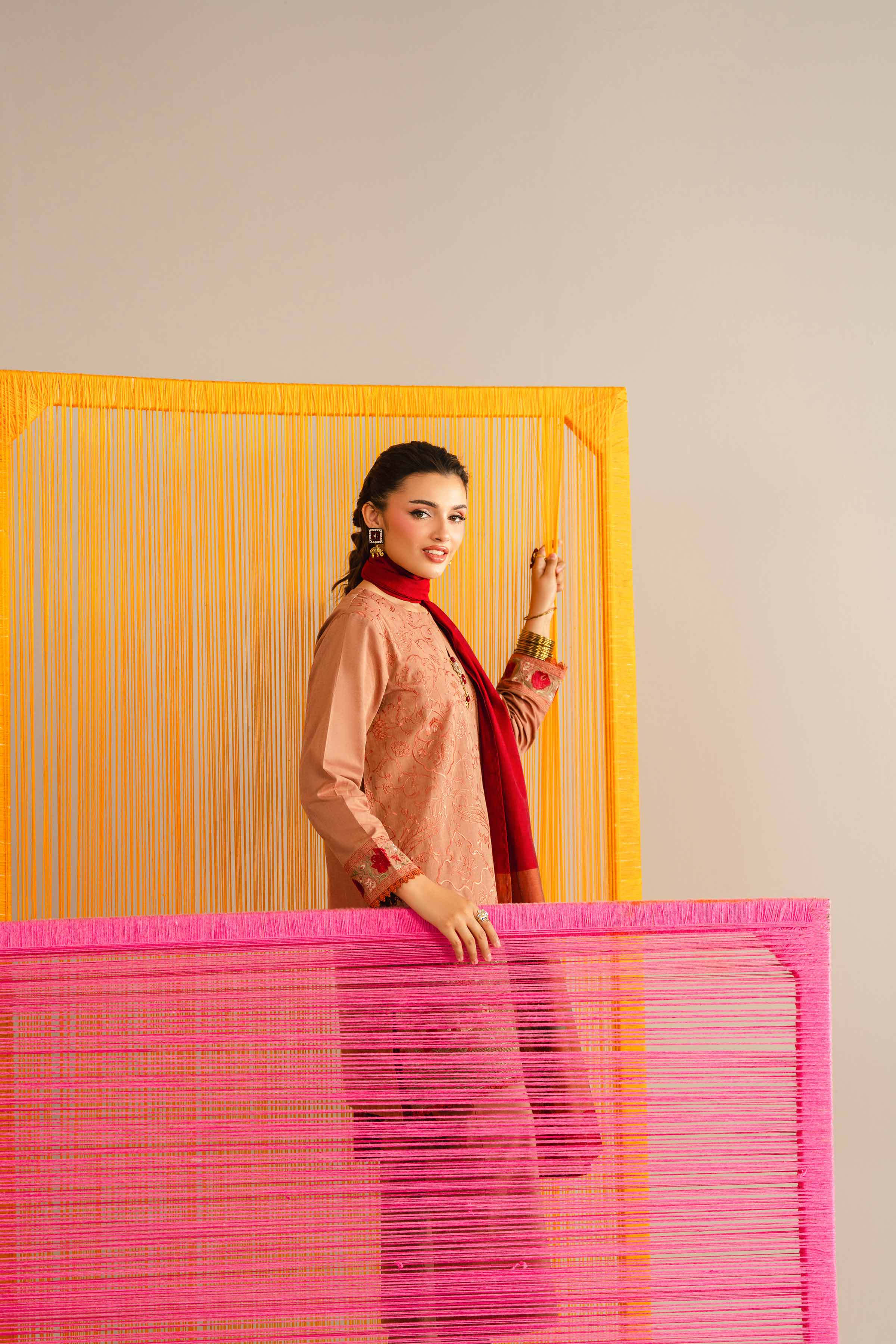 NishatUK - Orange Embroidered Yarn Dyed 3-piece ready to wear Suit