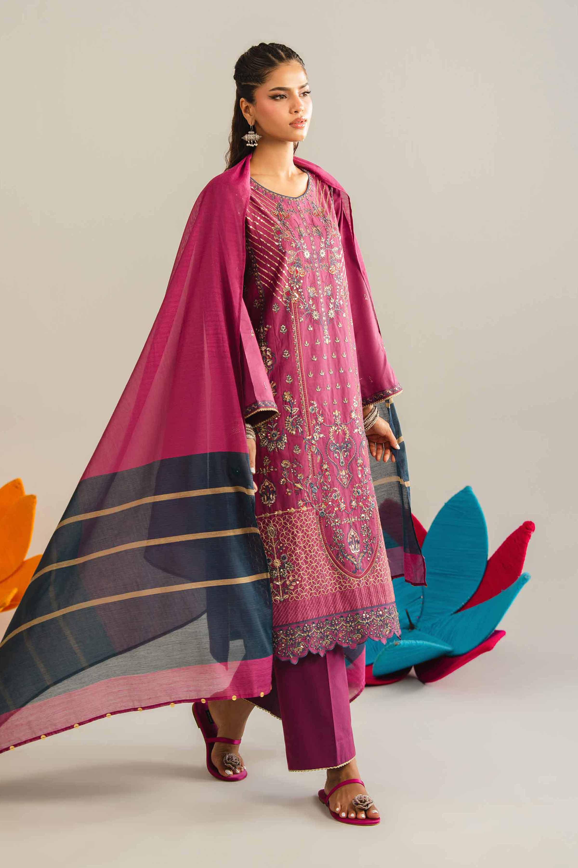 NishatUK - Purple Embroidered Yarn Dyed 3-piece ready to wear Suit