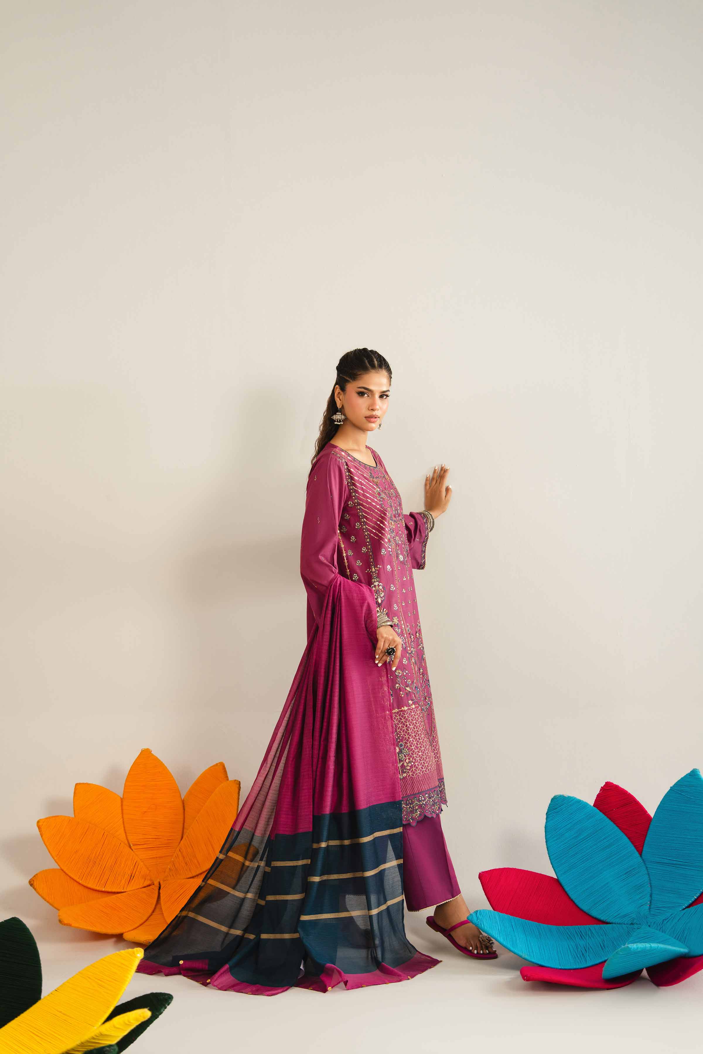 NishatUK - Purple Embroidered Yarn Dyed 3-piece ready to wear Suit