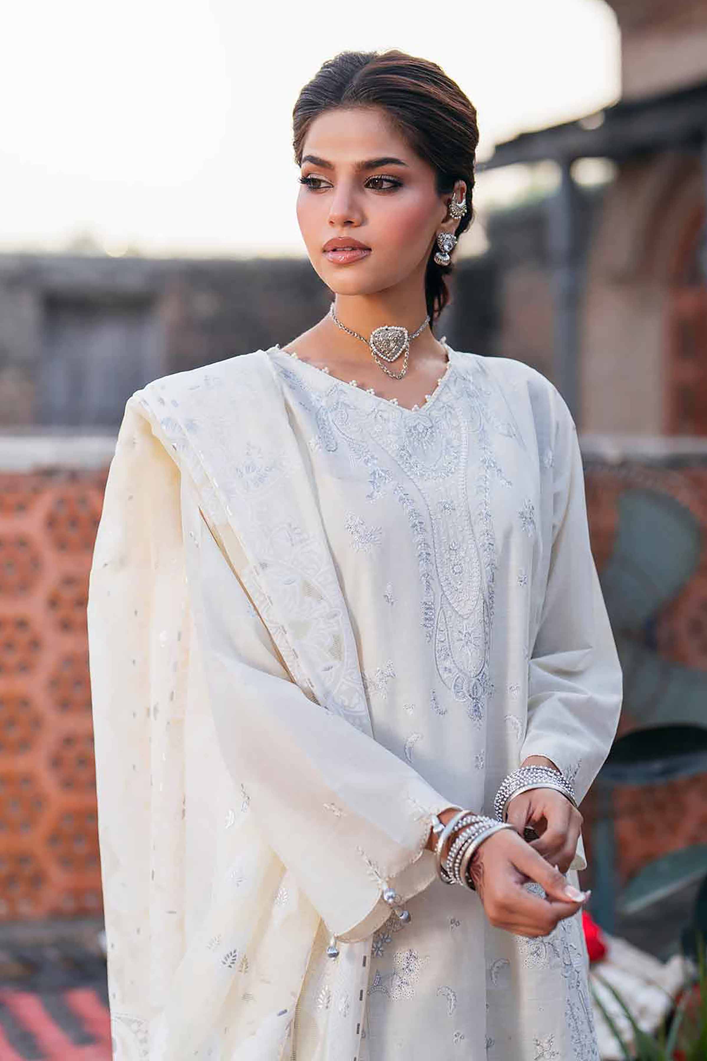 NishatUK - Off White Embroidered Cross Hatch 3-piece ready to wear Suit