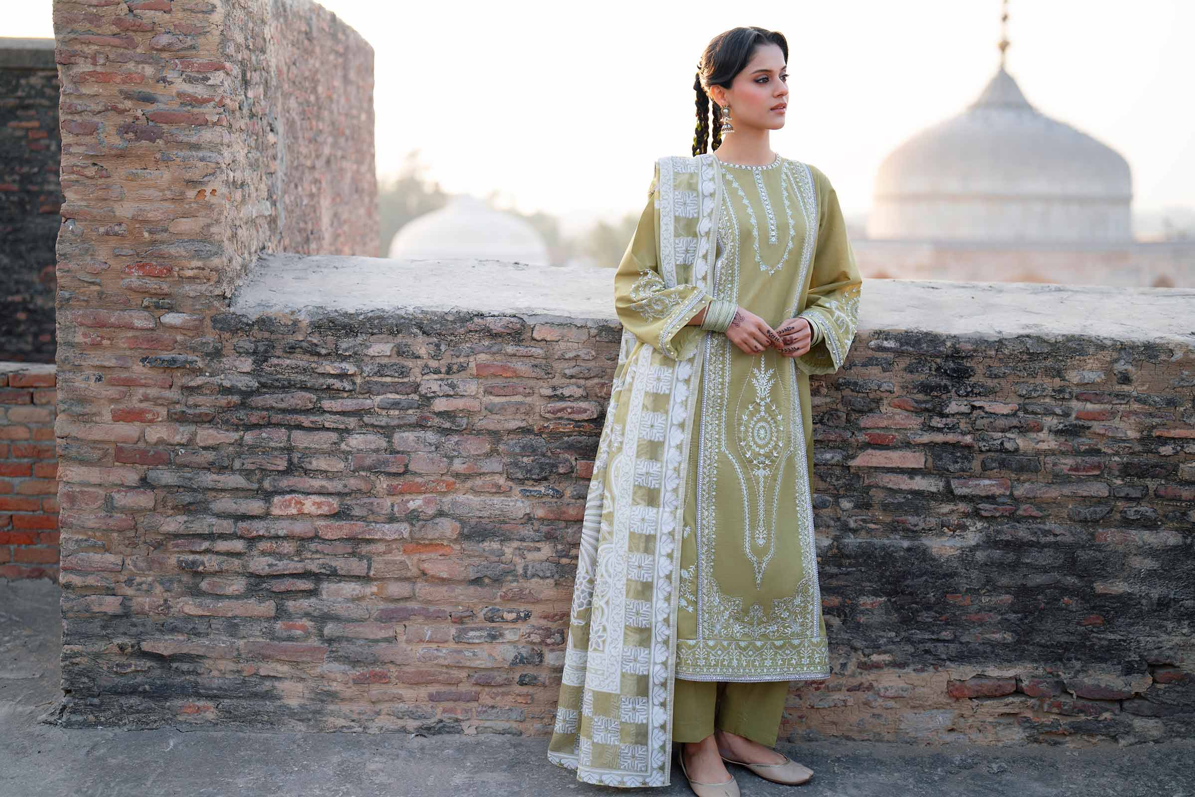 NishatUK - Green Embroidered Cross Hatch 3-piece ready to wear Suit