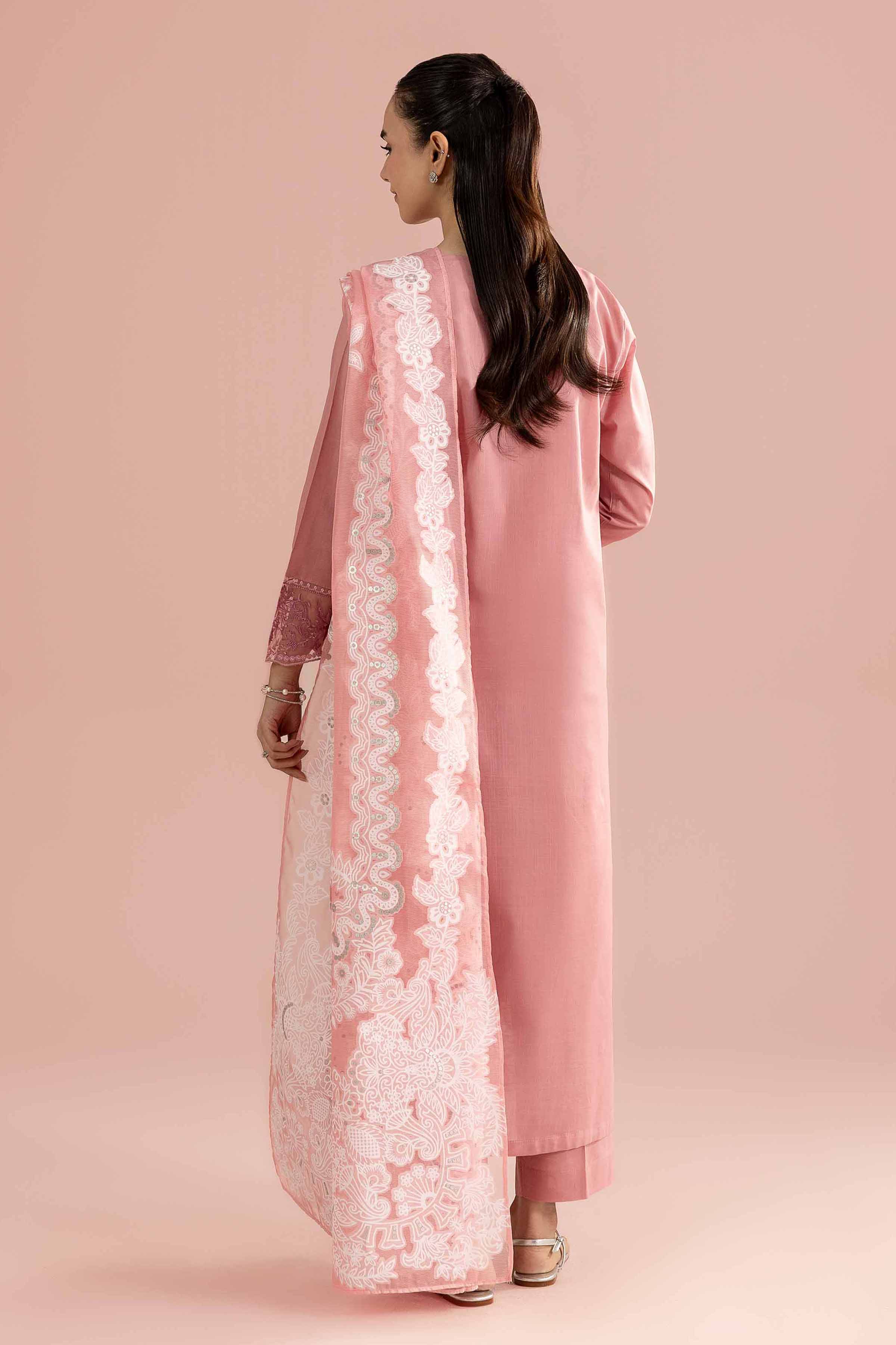 NishatUK - Pink Embroidered Cross Hatch 3-piece ready to wear Suit