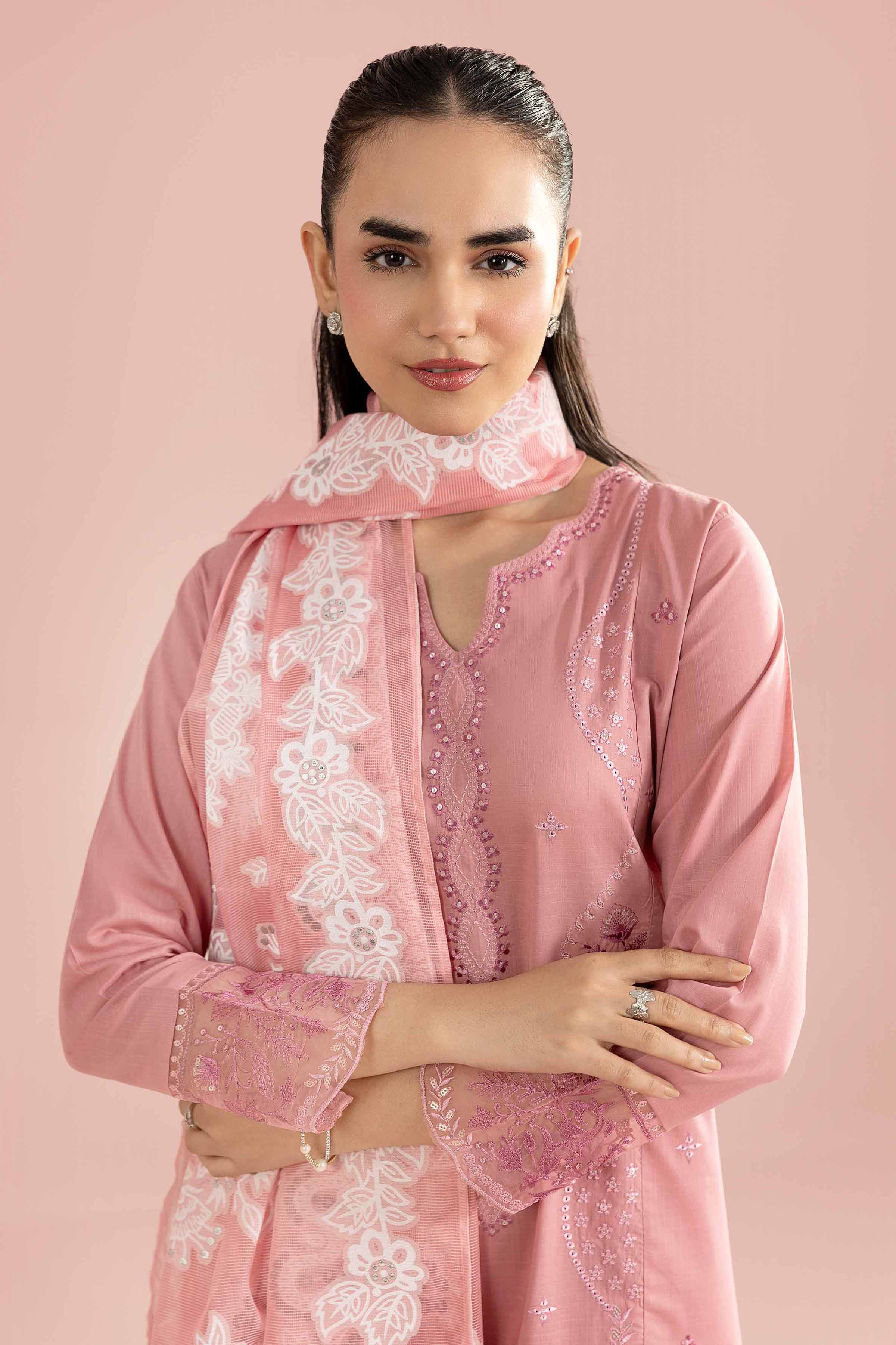NishatUK - Pink Embroidered Cross Hatch 3-piece ready to wear Suit