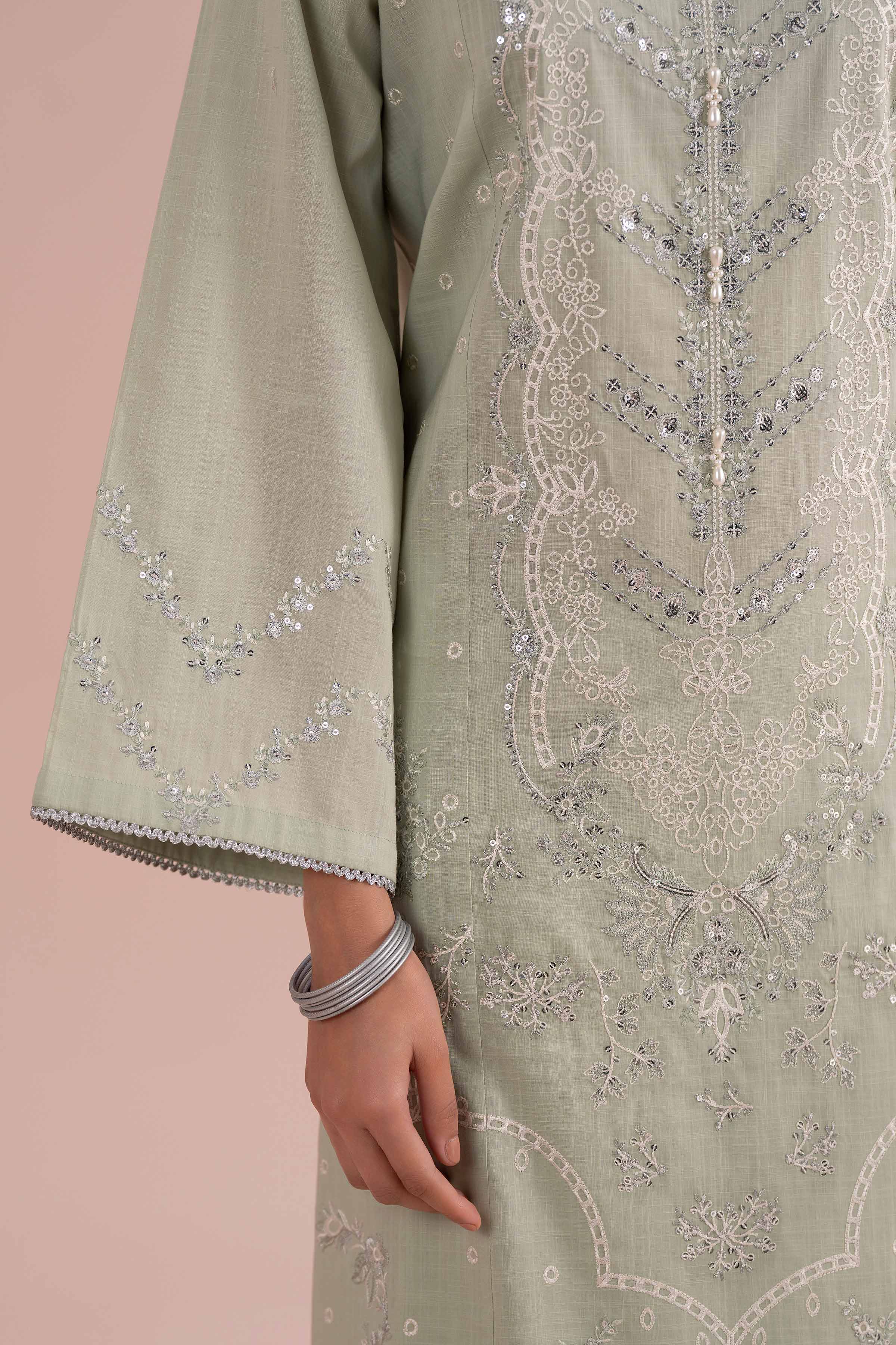 NishatUK - Green Embroidered Cross Hatch ready to wear Suit