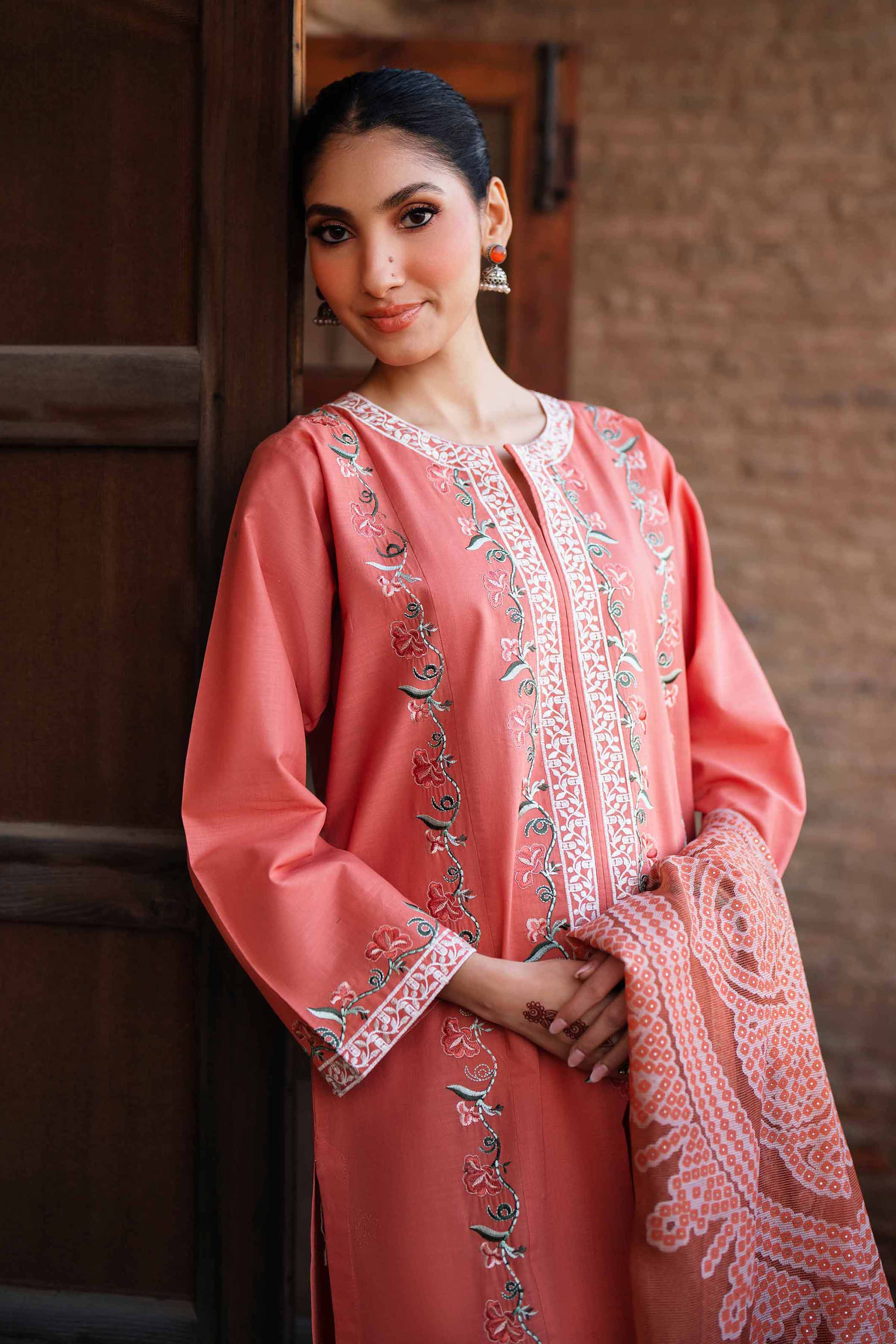 NishatUK - Orange Embroidered Cross Hatch 3-piece ready to wear Suit
