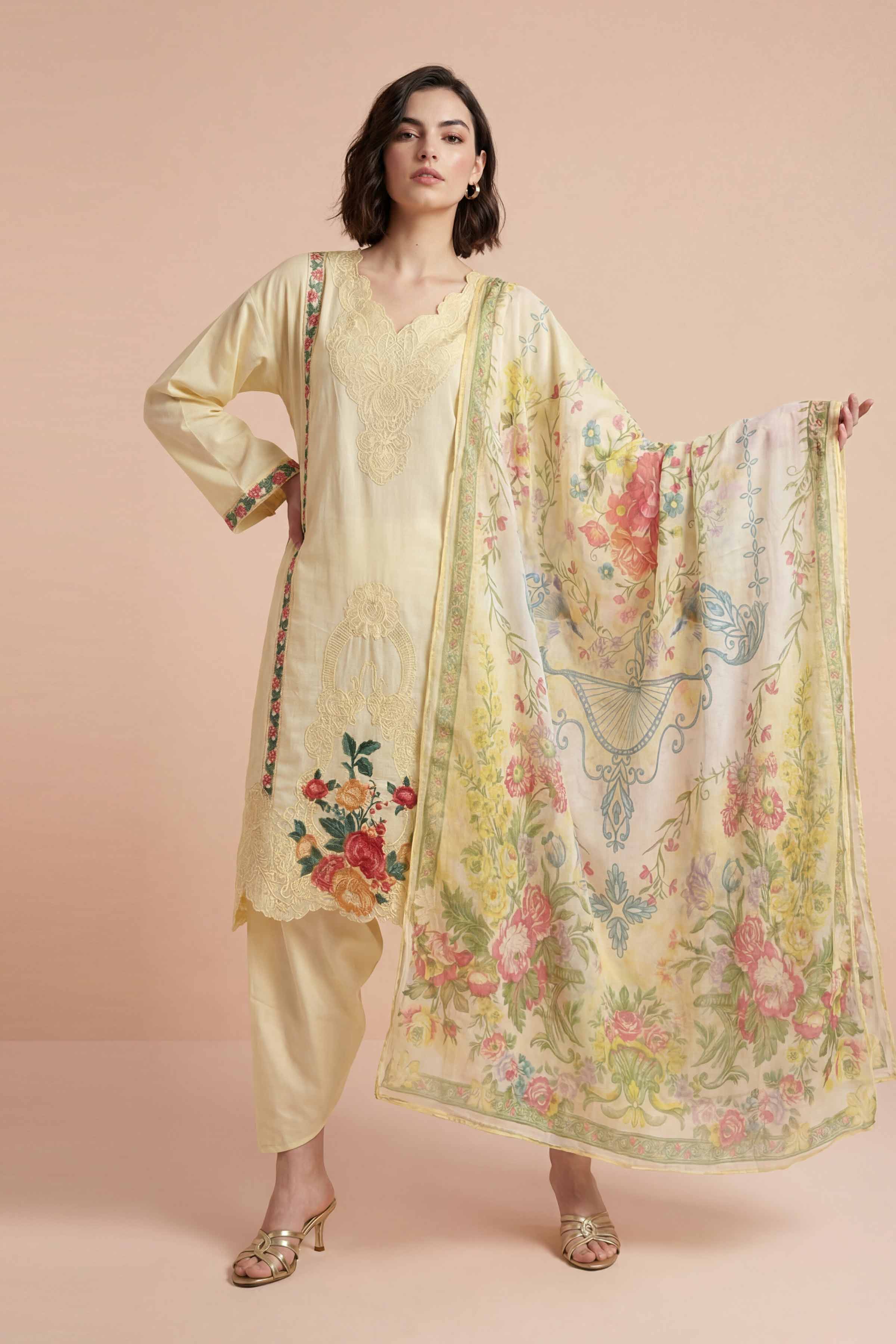 NishatUK - Yellow Embroidered Cotton 3-piece ready to wear Suit