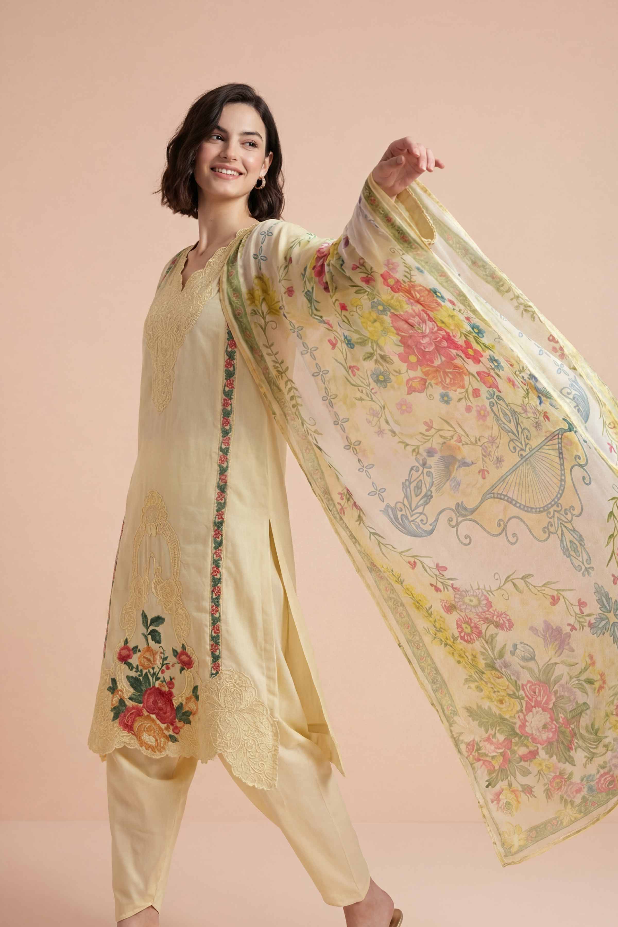 NishatUK - Yellow Embroidered Cotton 3-piece ready to wear Suit