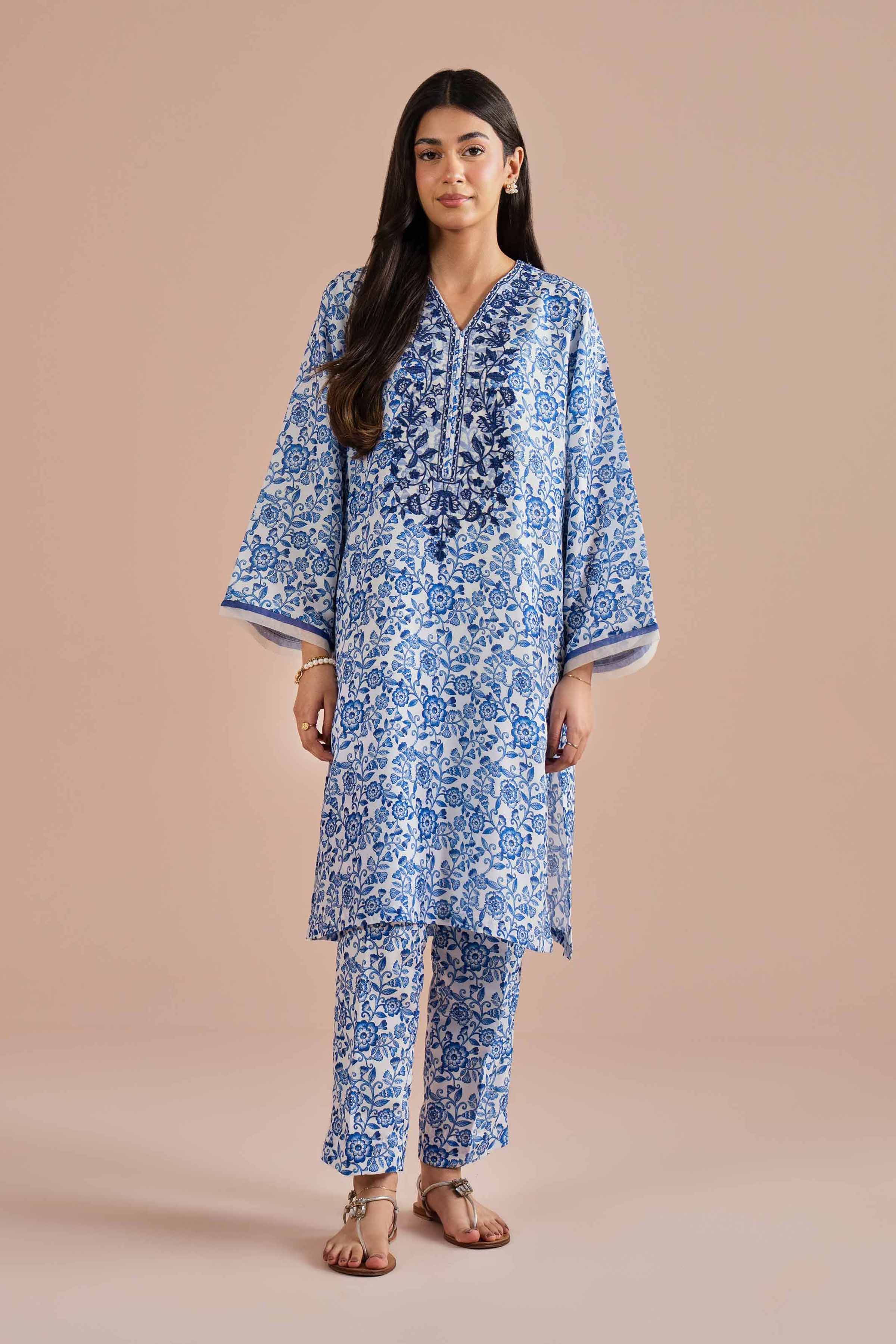 NishatUK - Blue Embroidered Lawn 2-piece ready to wear Dress