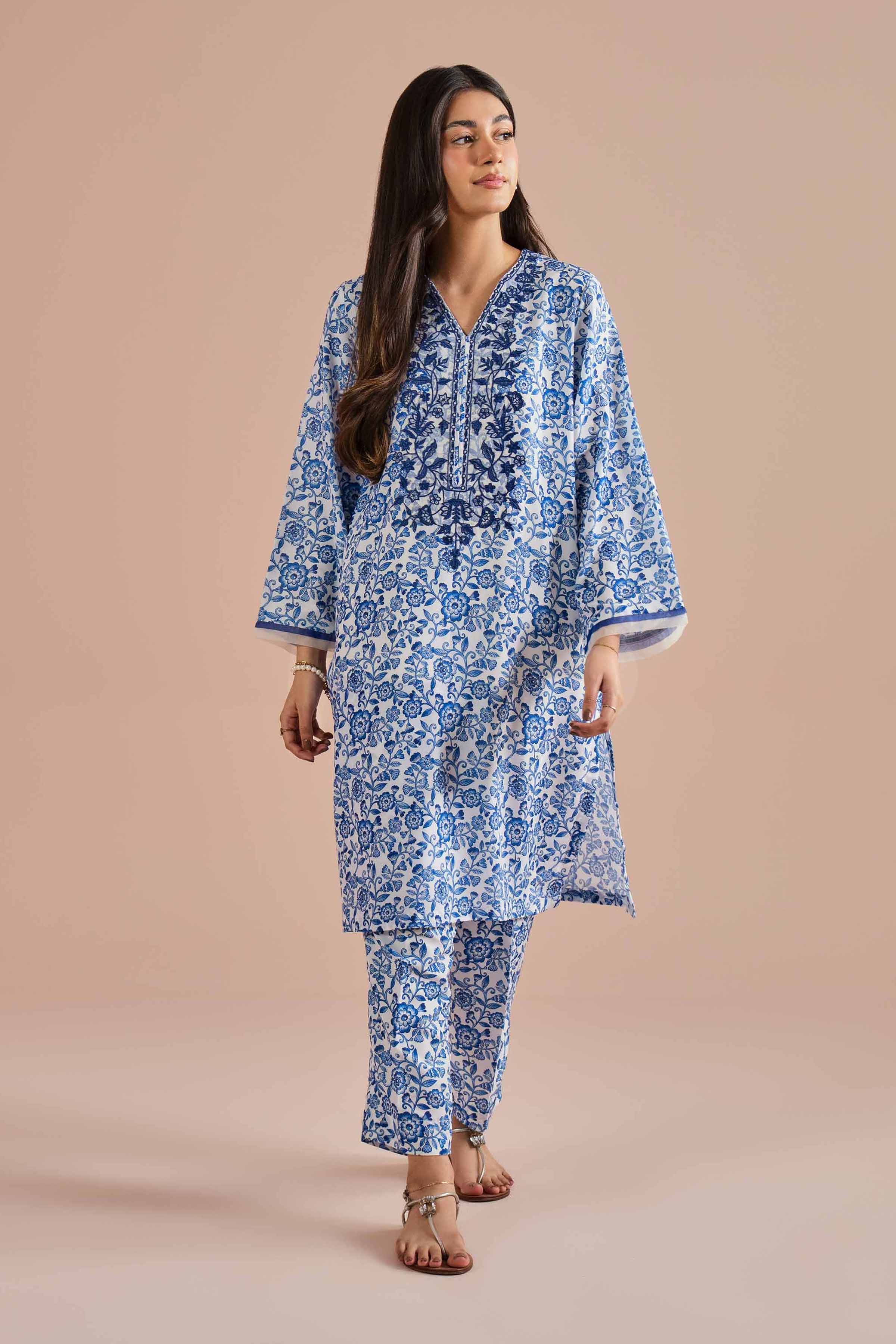 NishatUK - Blue Embroidered Lawn 2-piece ready to wear Dress
