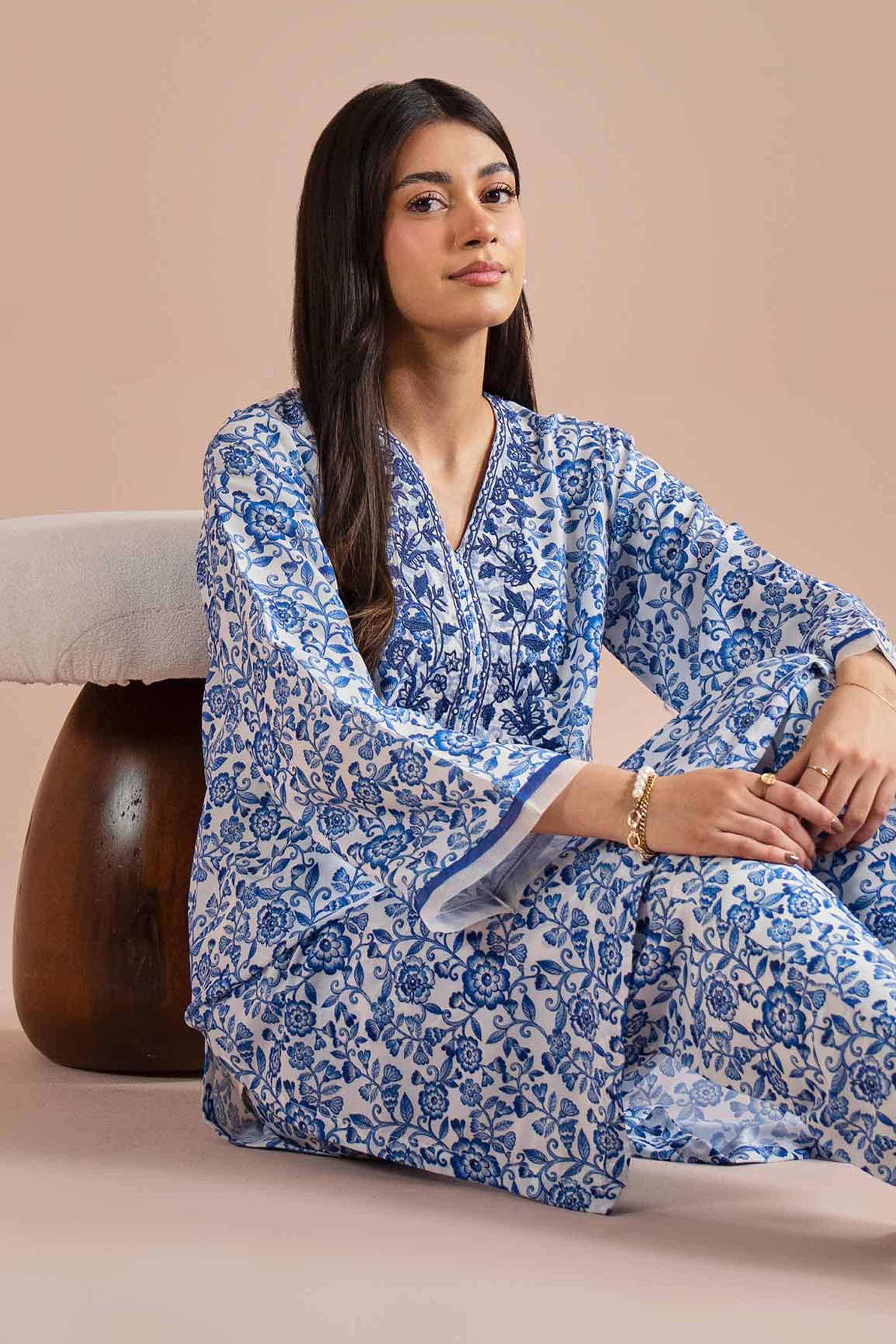 NishatUK - Blue Embroidered Lawn 2-piece ready to wear Dress