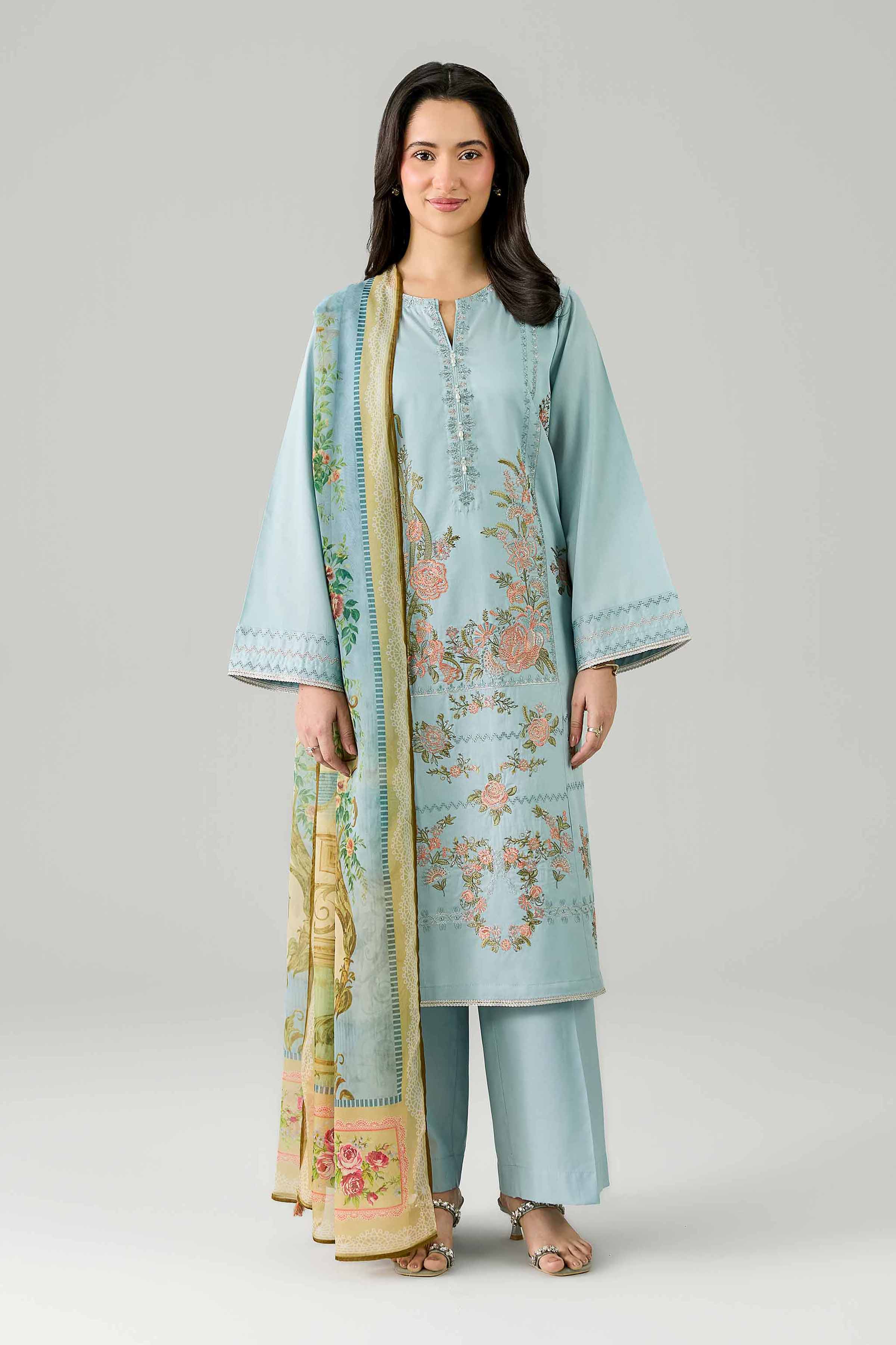 Nishat UK - Blue Embroidered Cotton 3-piece ready to wear Suit