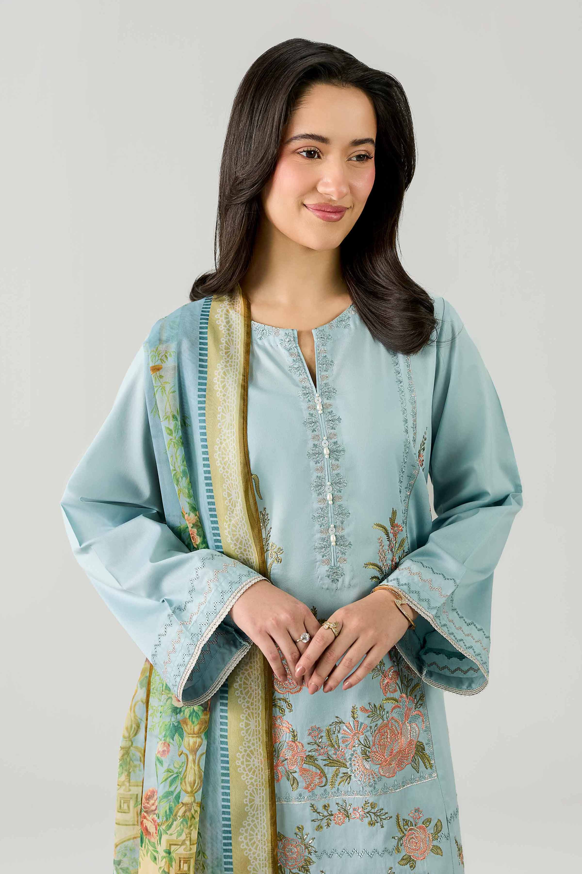 Nishat UK - Blue Embroidered Cotton 3-piece ready to wear Suit