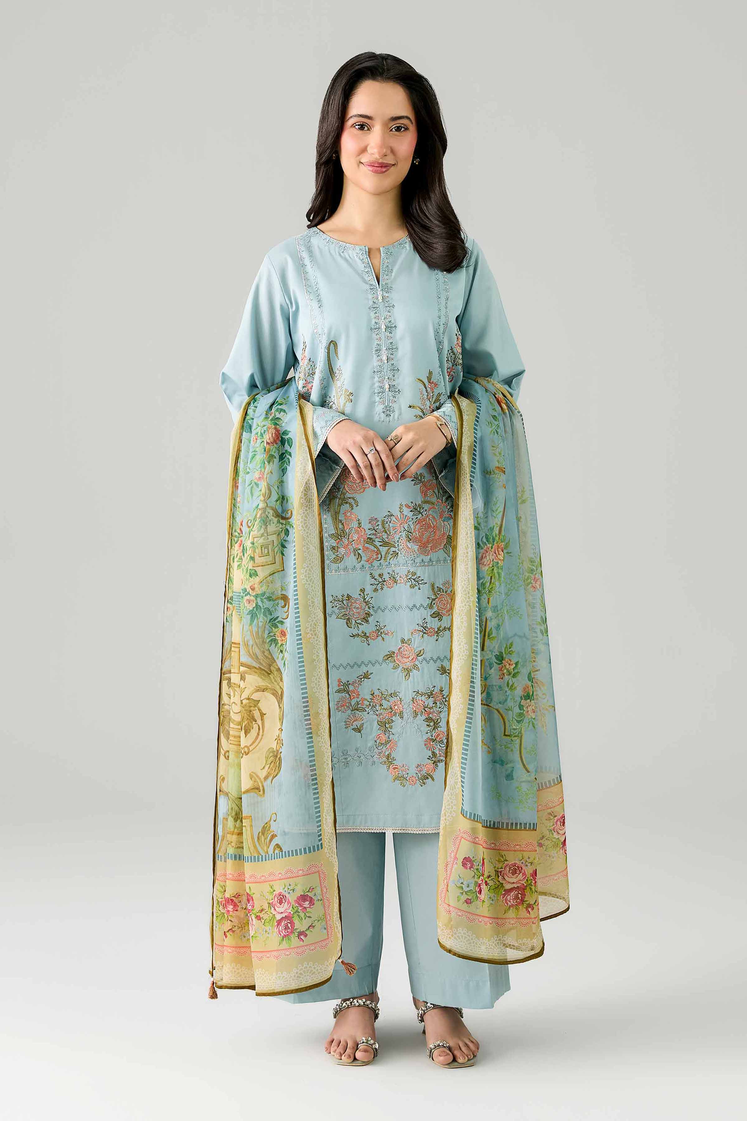 Nishat UK - Blue Embroidered Cotton 3-piece ready to wear Suit