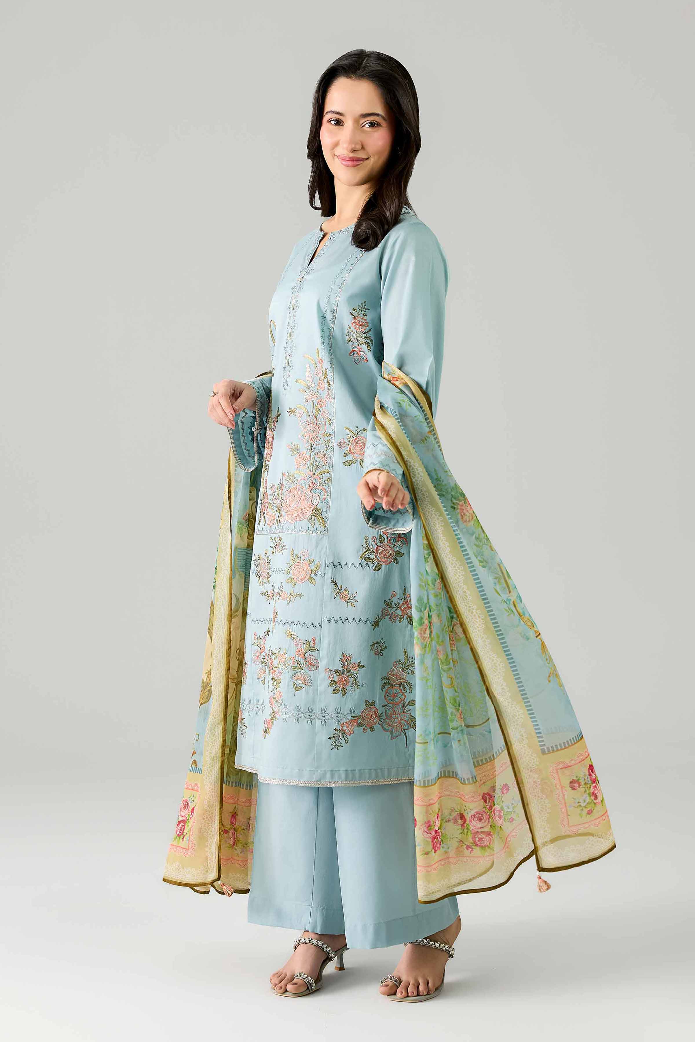 Nishat UK - Blue Embroidered Cotton 3-piece ready to wear Suit