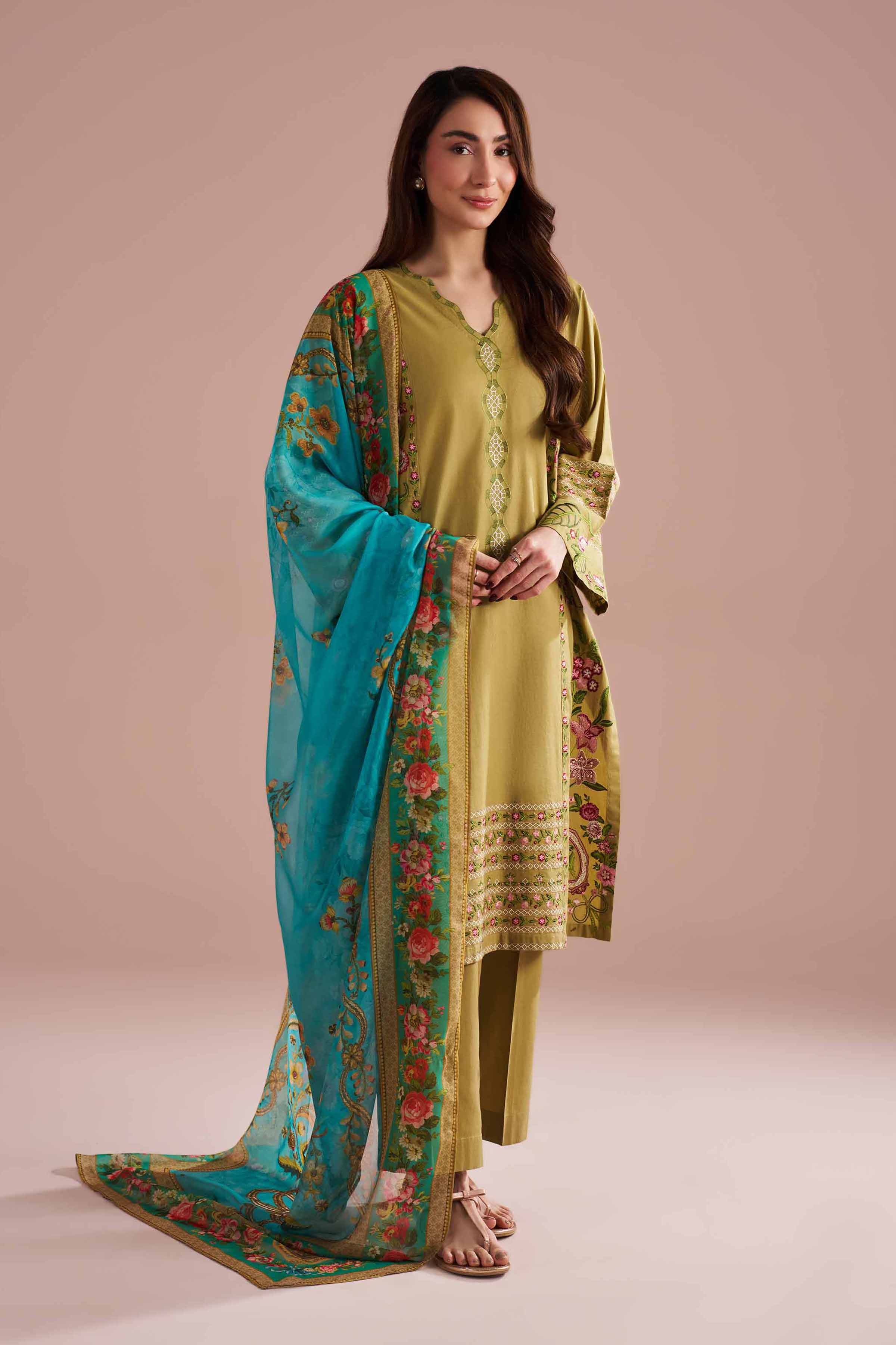 NishatUK - Green Embroidered Cotton ready to wear Suit