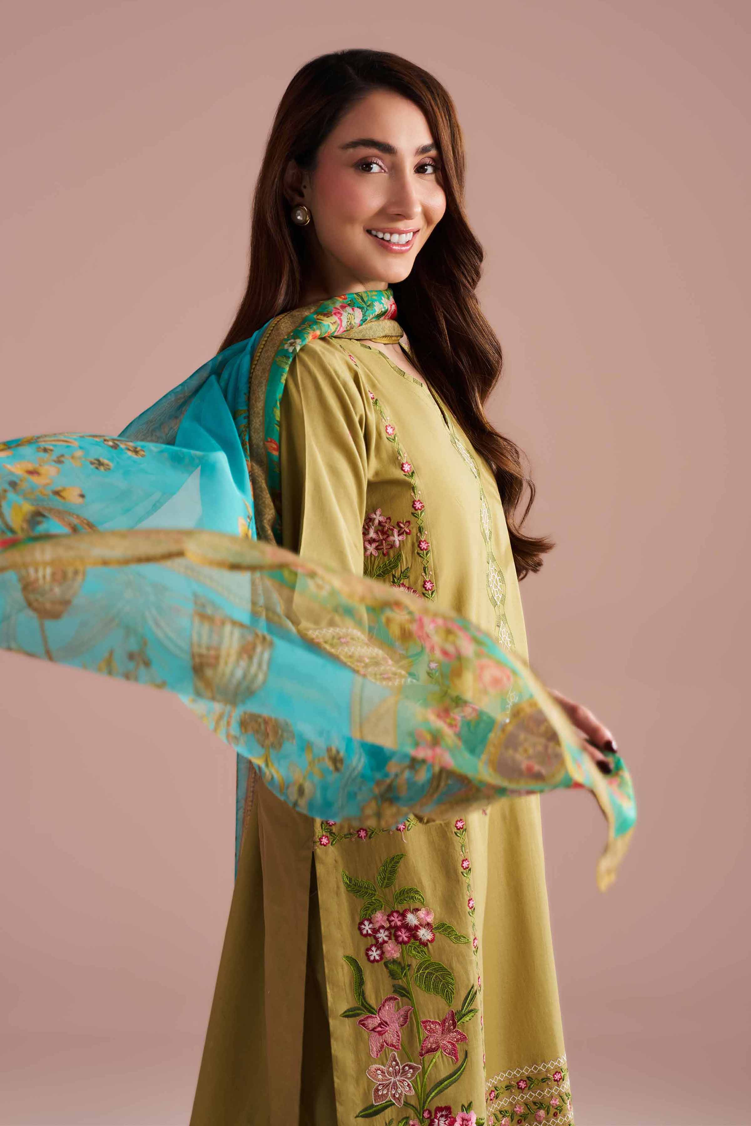 NishatUK - Green Embroidered Cotton ready to wear Suit