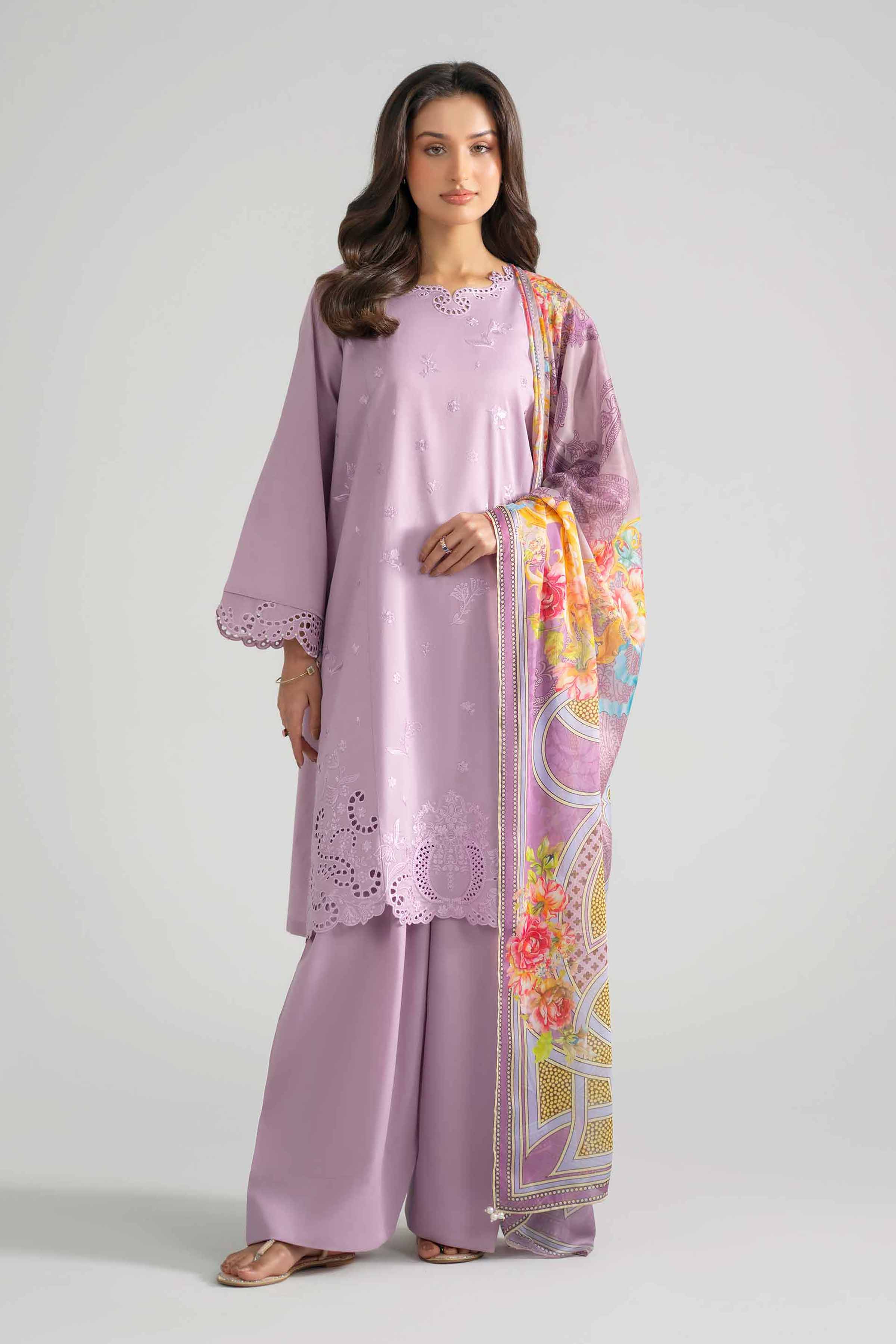 Nishat UK - Purple Embroidered Cotton 3 Pieces ready to wear Suit