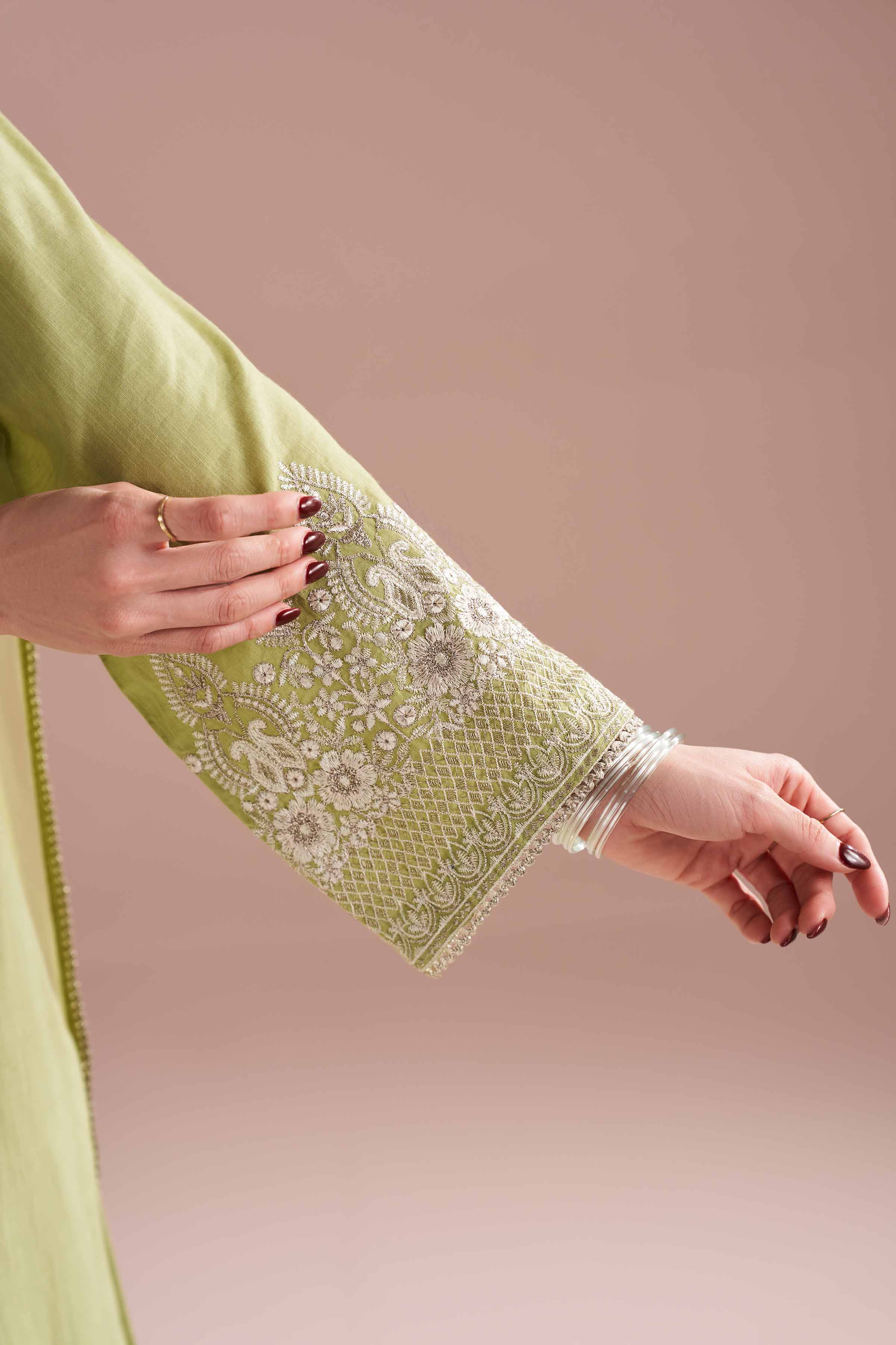 NishatUK - Green Embroidered Cross Hatch 3-piece ready to wear Suit