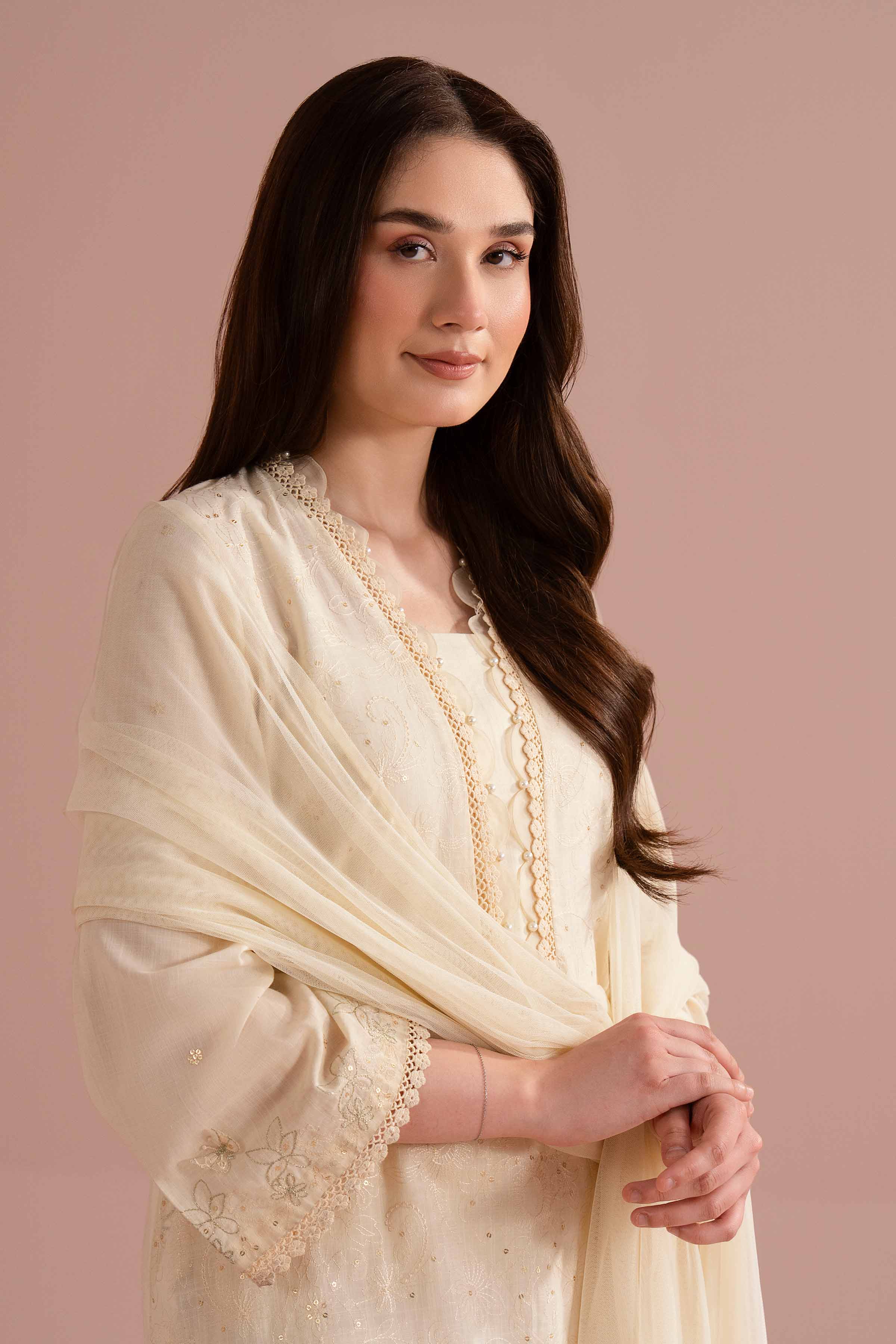 NishatUK - White Embroidered Cross Hatch 3-piece ready to wear Suit