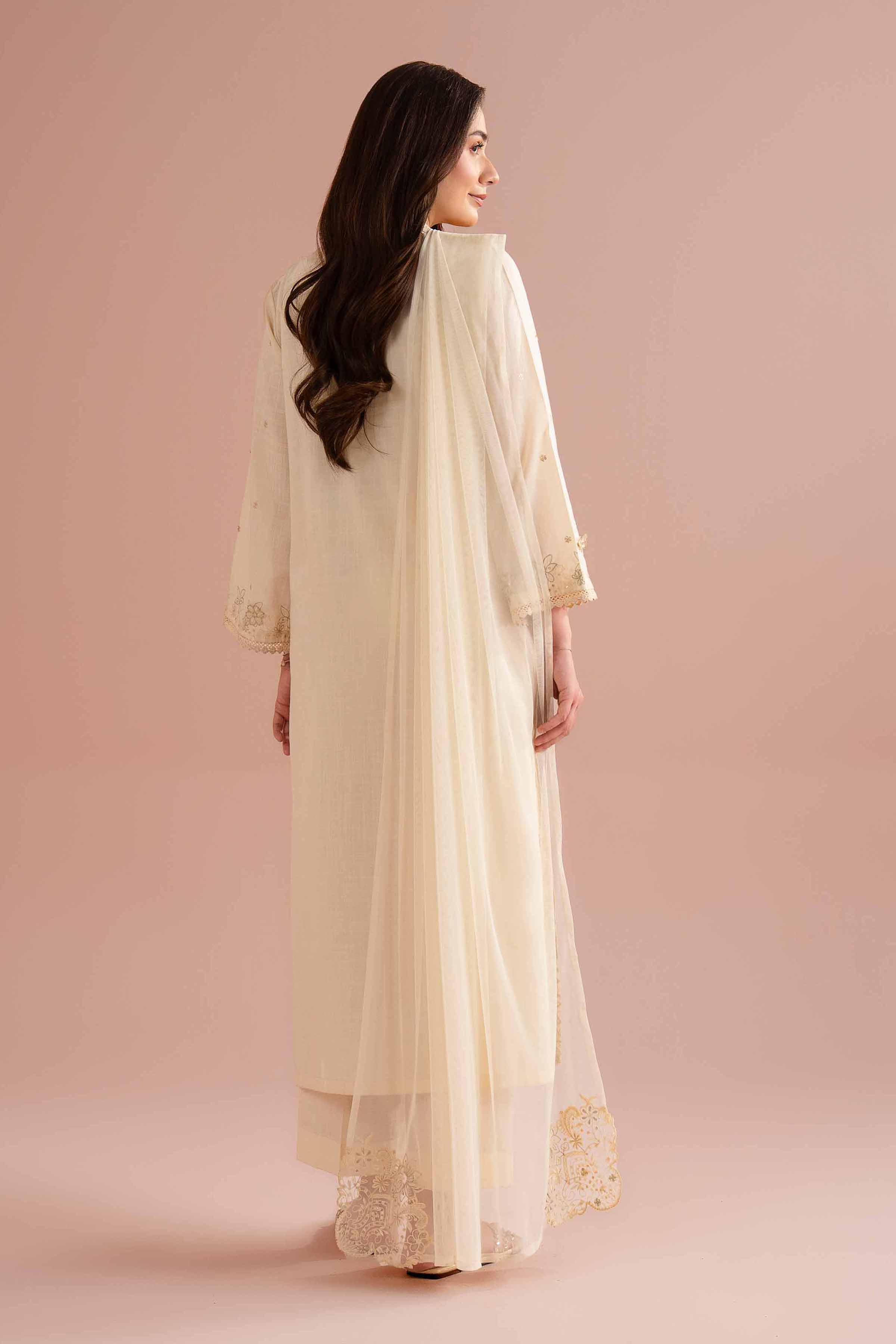 NishatUK - White Embroidered Cross Hatch 3-piece ready to wear Suit