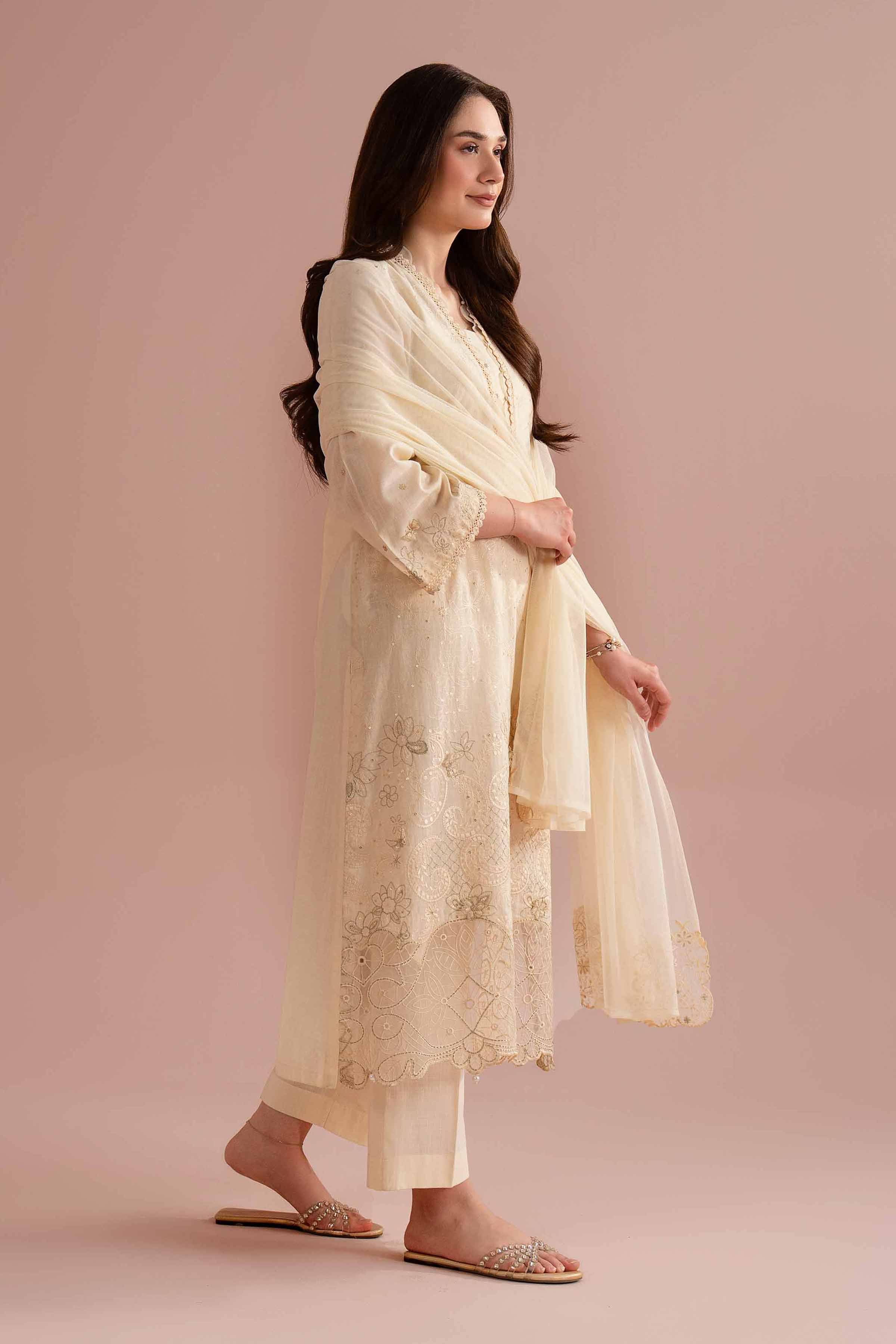 NishatUK - White Embroidered Cross Hatch 3-piece ready to wear Suit