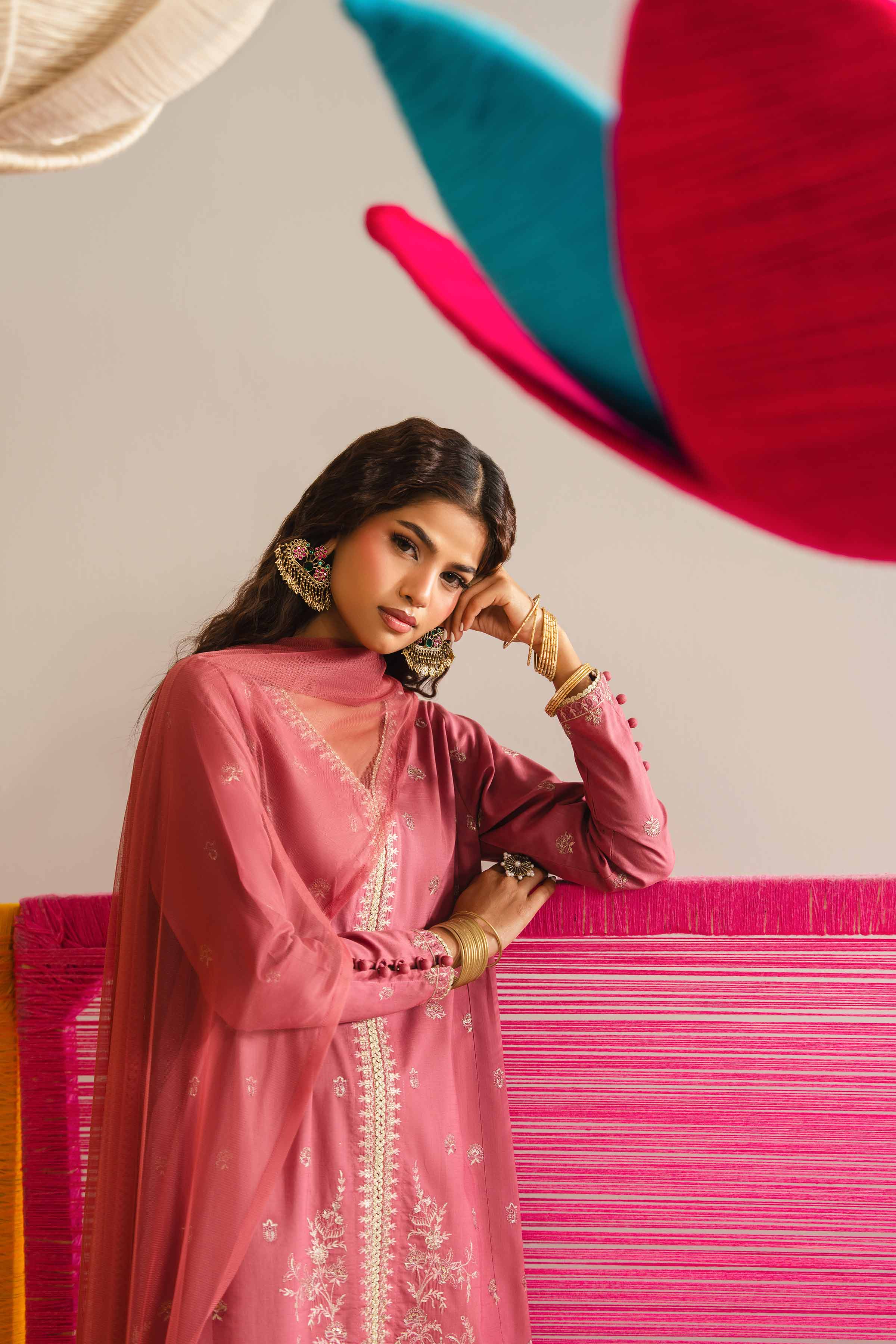 NishatUK - Pink Embroidered Cross Hatch 3-piece ready to wear Suit