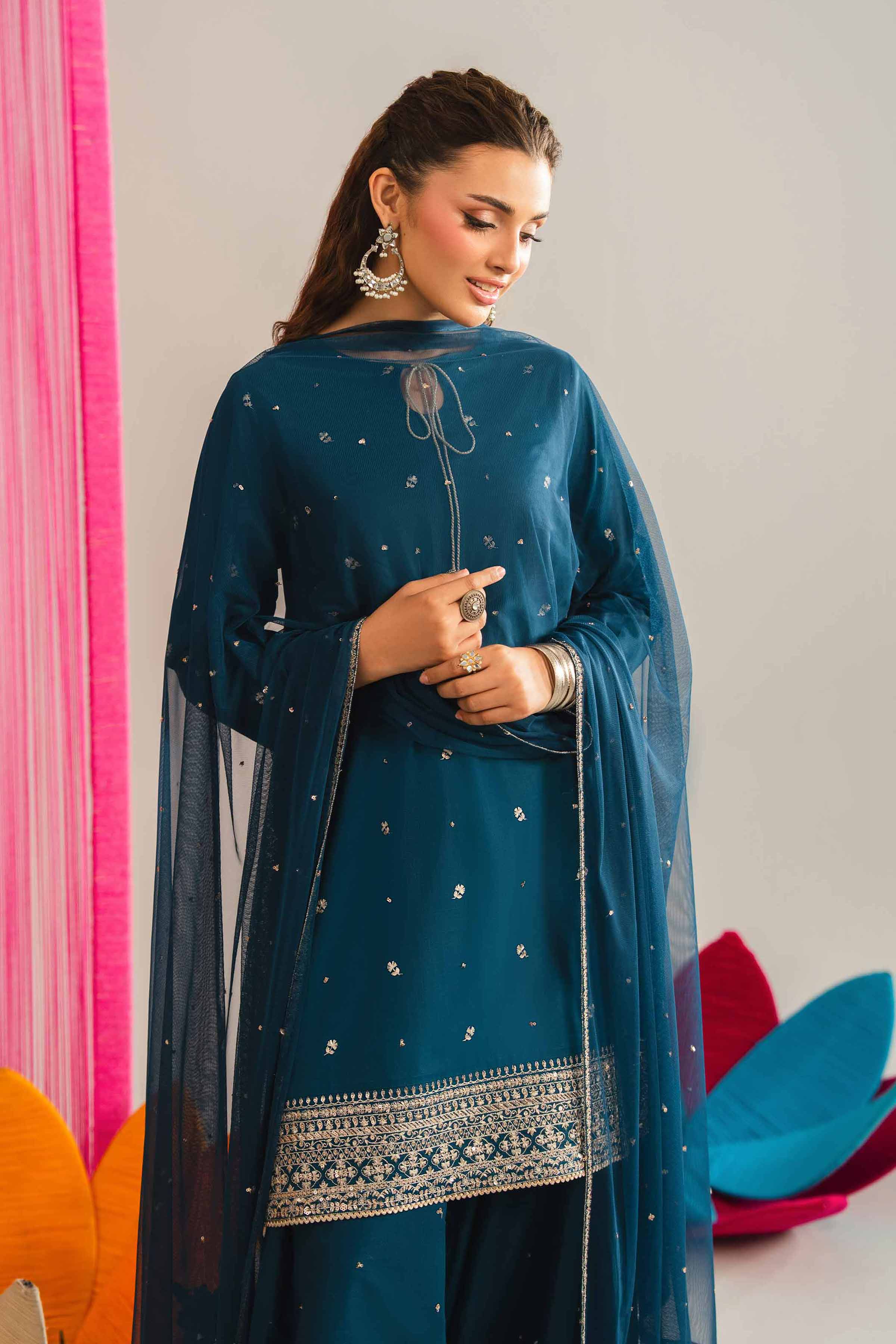 NishatUK - Blue Embroidered Cross Hatch 3-piece ready to wear luxury Suit