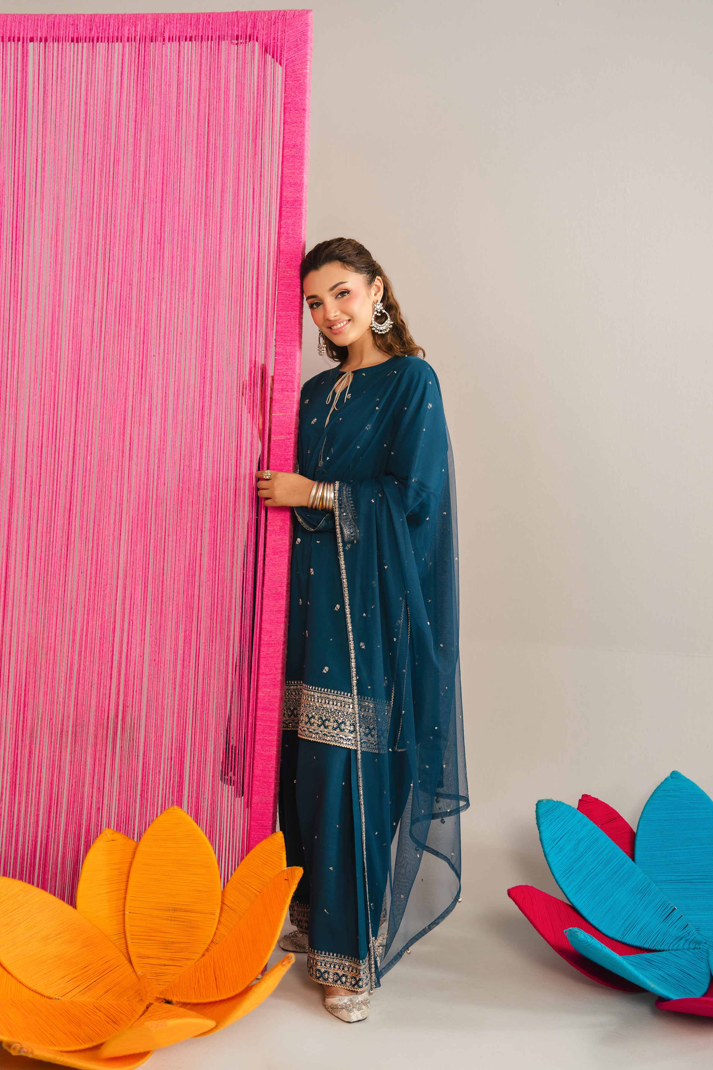 NishatUK - Blue Embroidered Cross Hatch 3-piece ready to wear luxury Suit