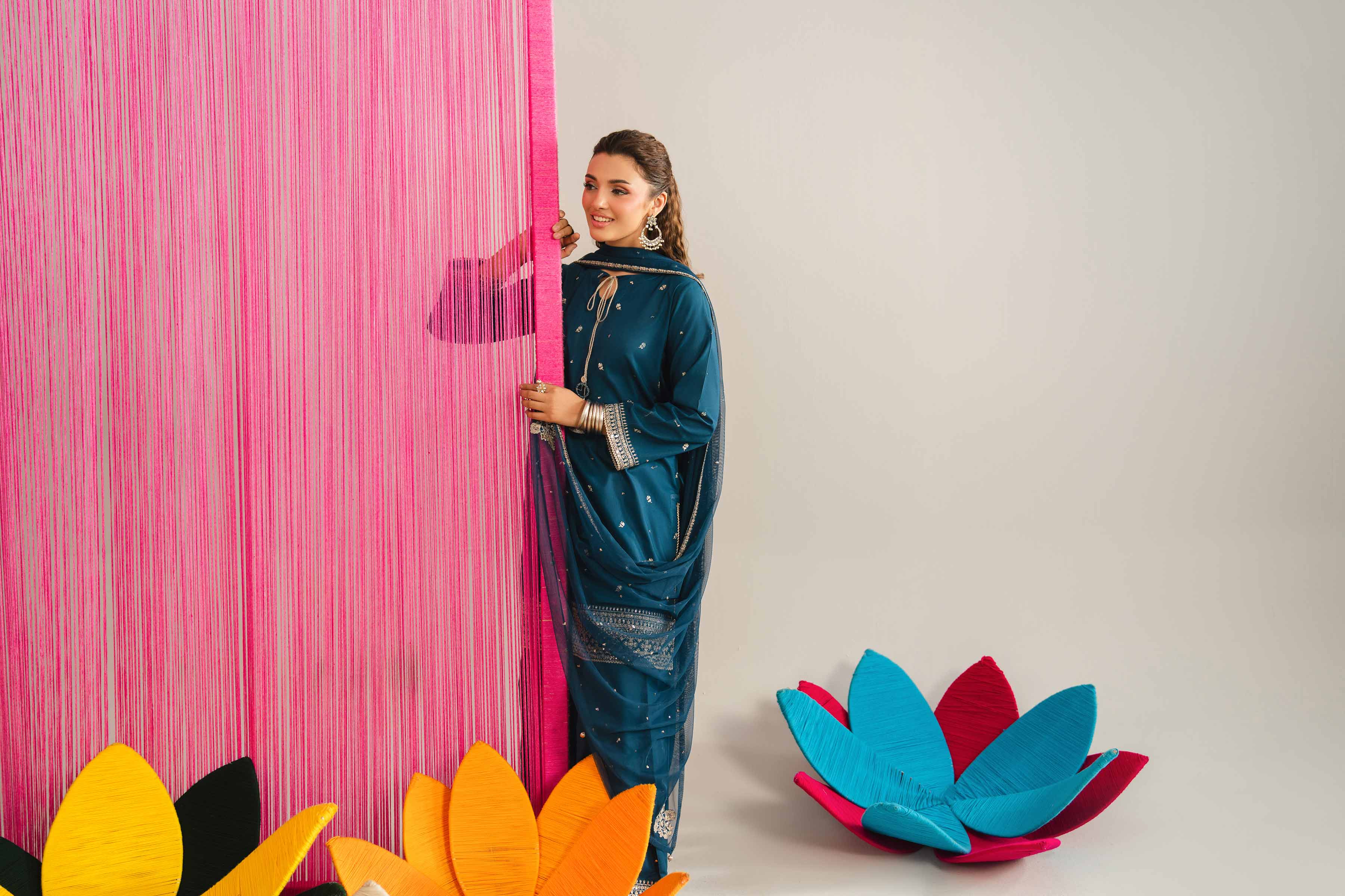 NishatUK - Blue Embroidered Cross Hatch 3-piece ready to wear luxury Suit