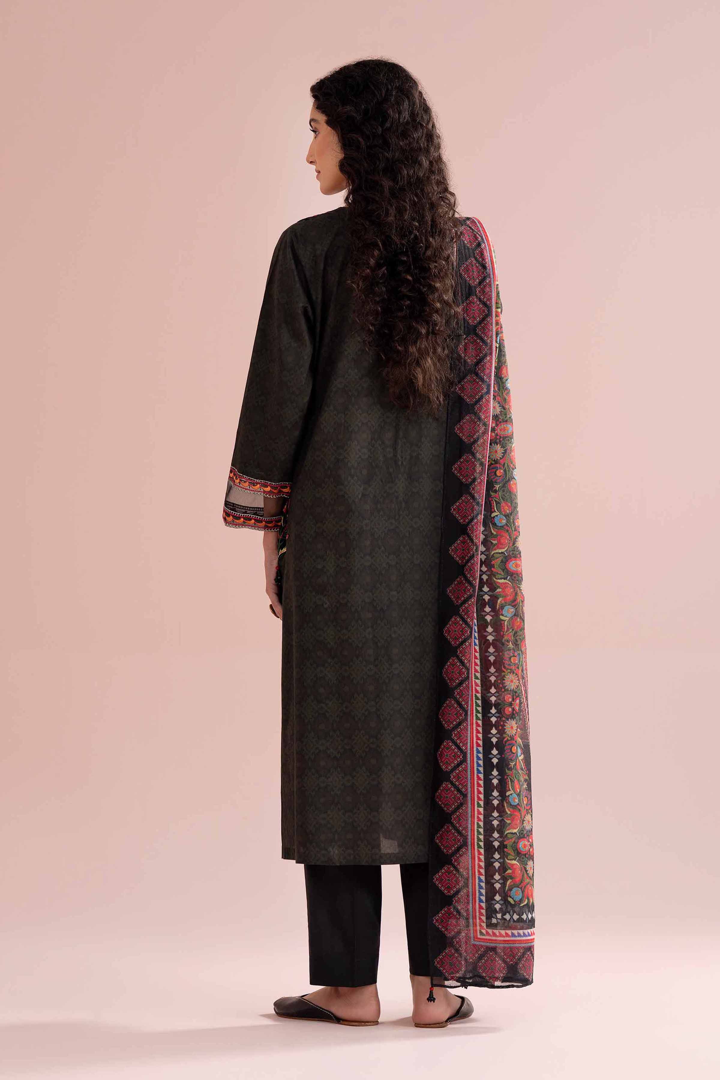NishatUK - Black Embroidered Lawn 3-piece ready to wear Suit