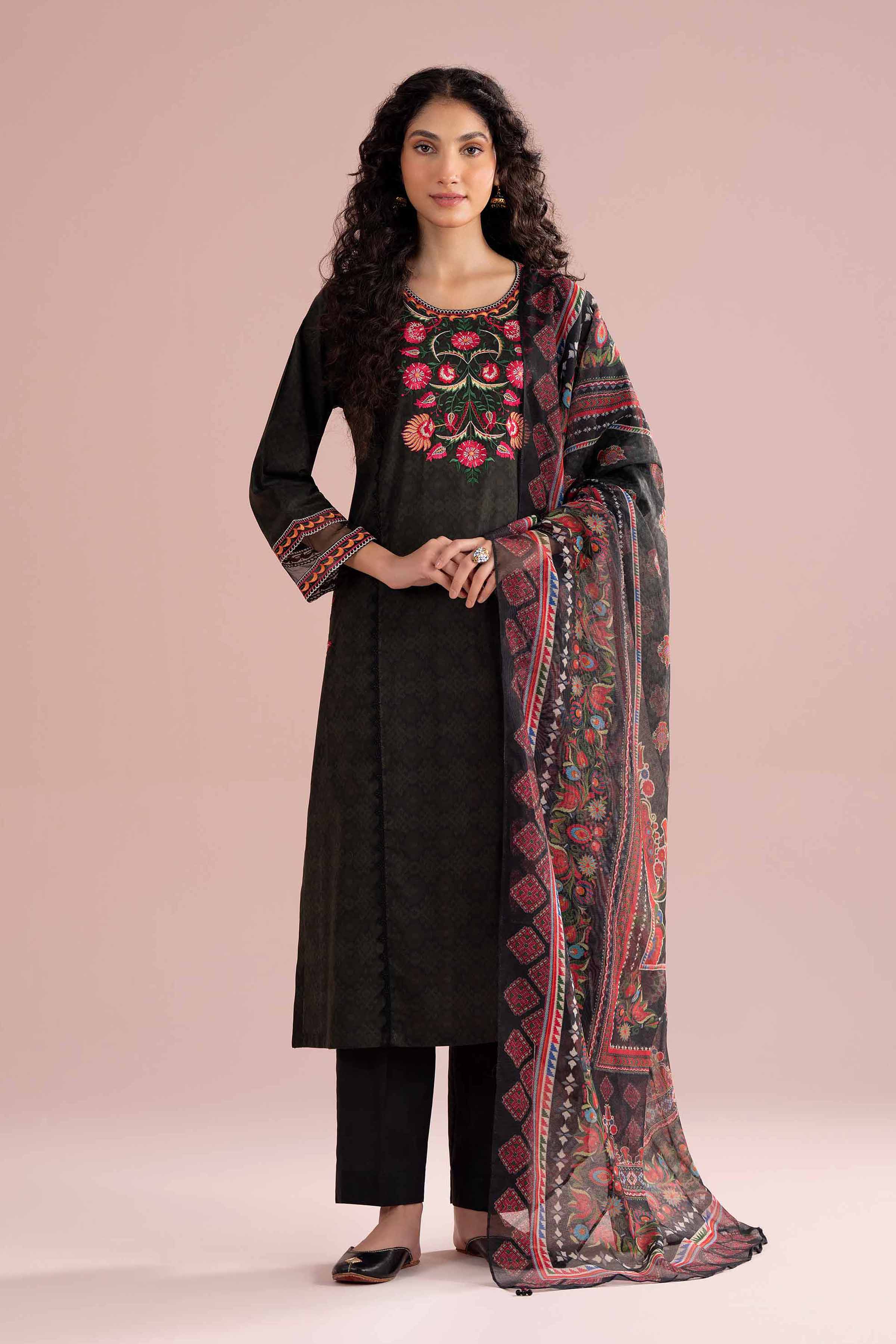 NishatUK - Black Embroidered Lawn 3-piece ready to wear Suit