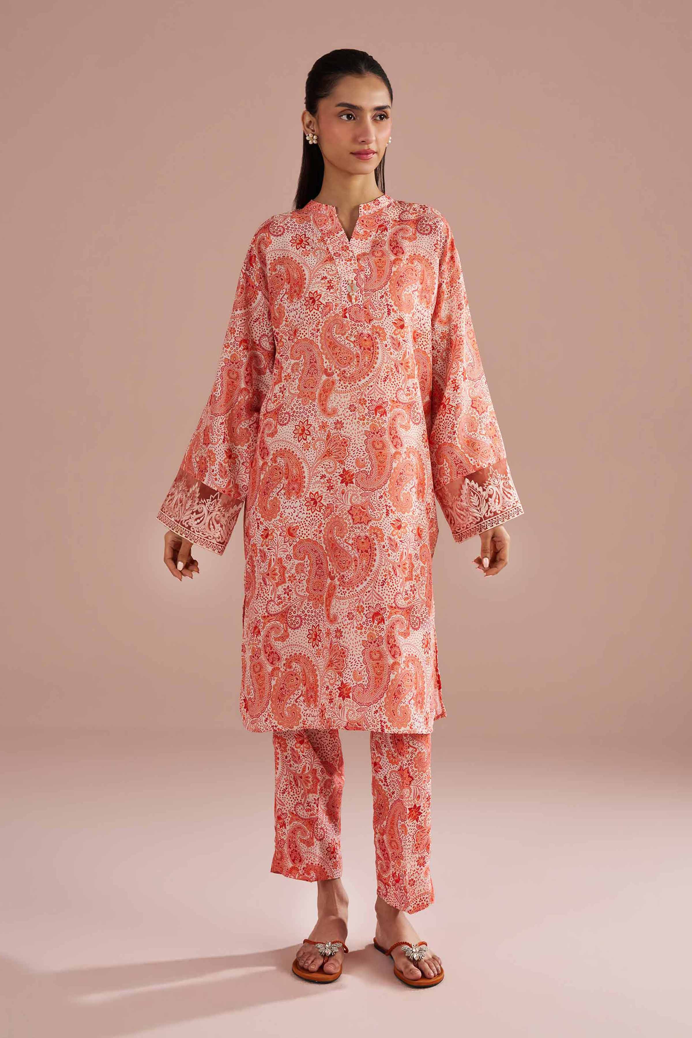 NishatUK - Orange Printed Lawn 2-piece ready to wear Dress