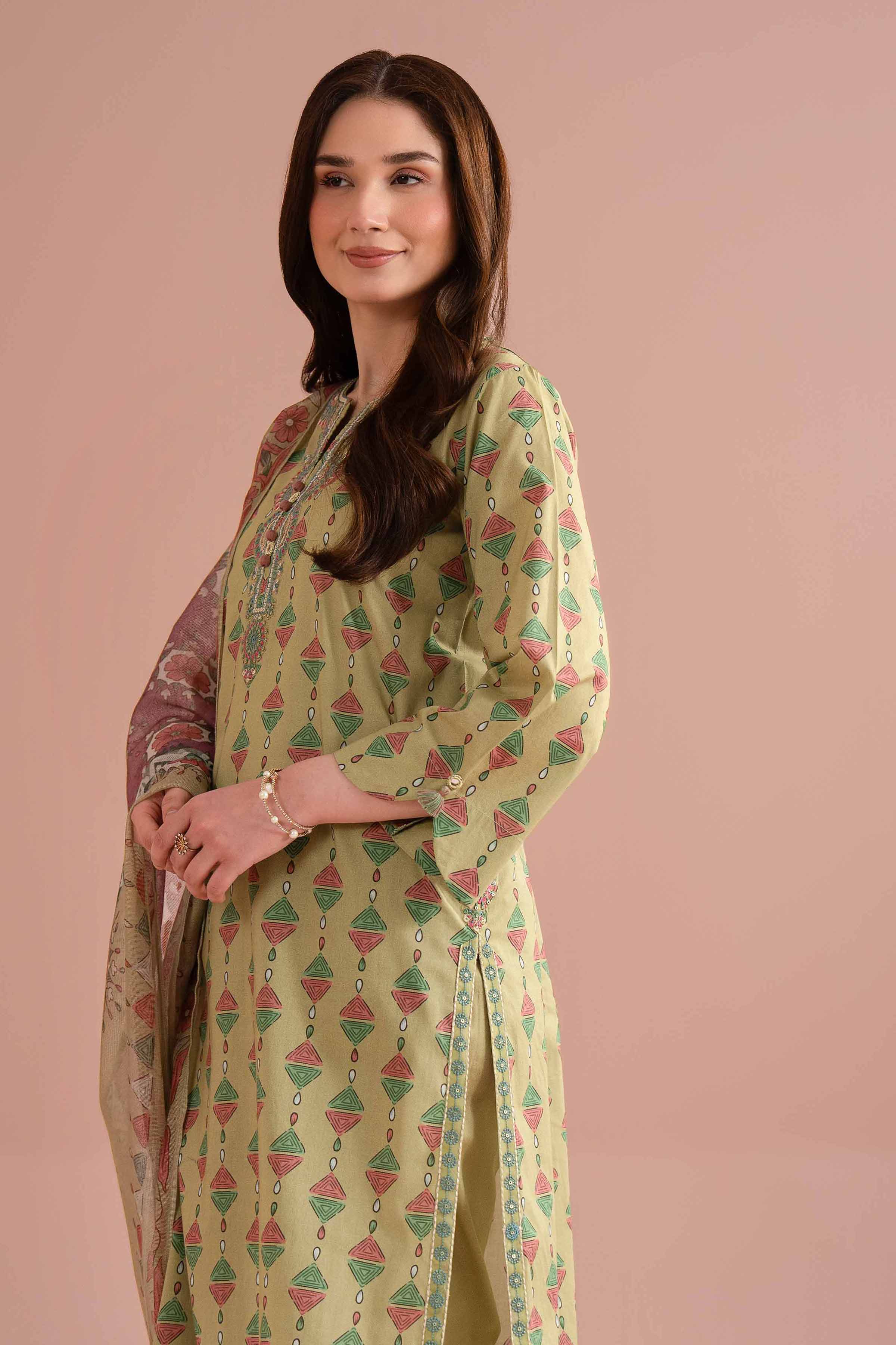 NishatUK - Green Embroidered Lawn 3-piece ready to wear Suit