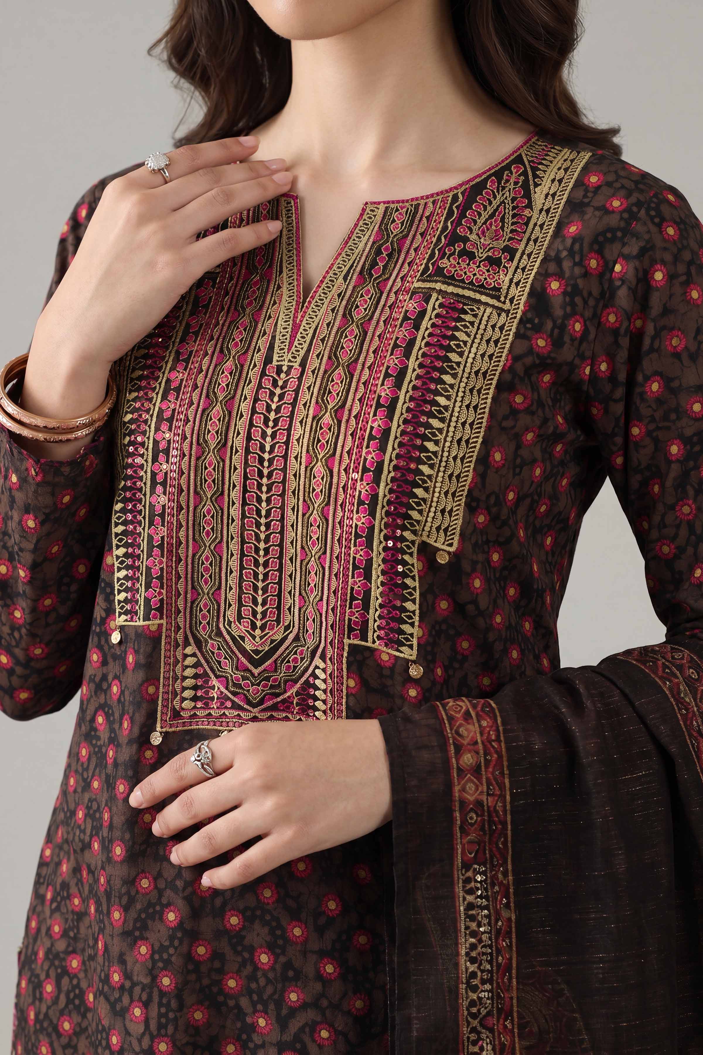 Nishat UK - Black Embroidered Lawn 3 Pieces ready to wear Suit